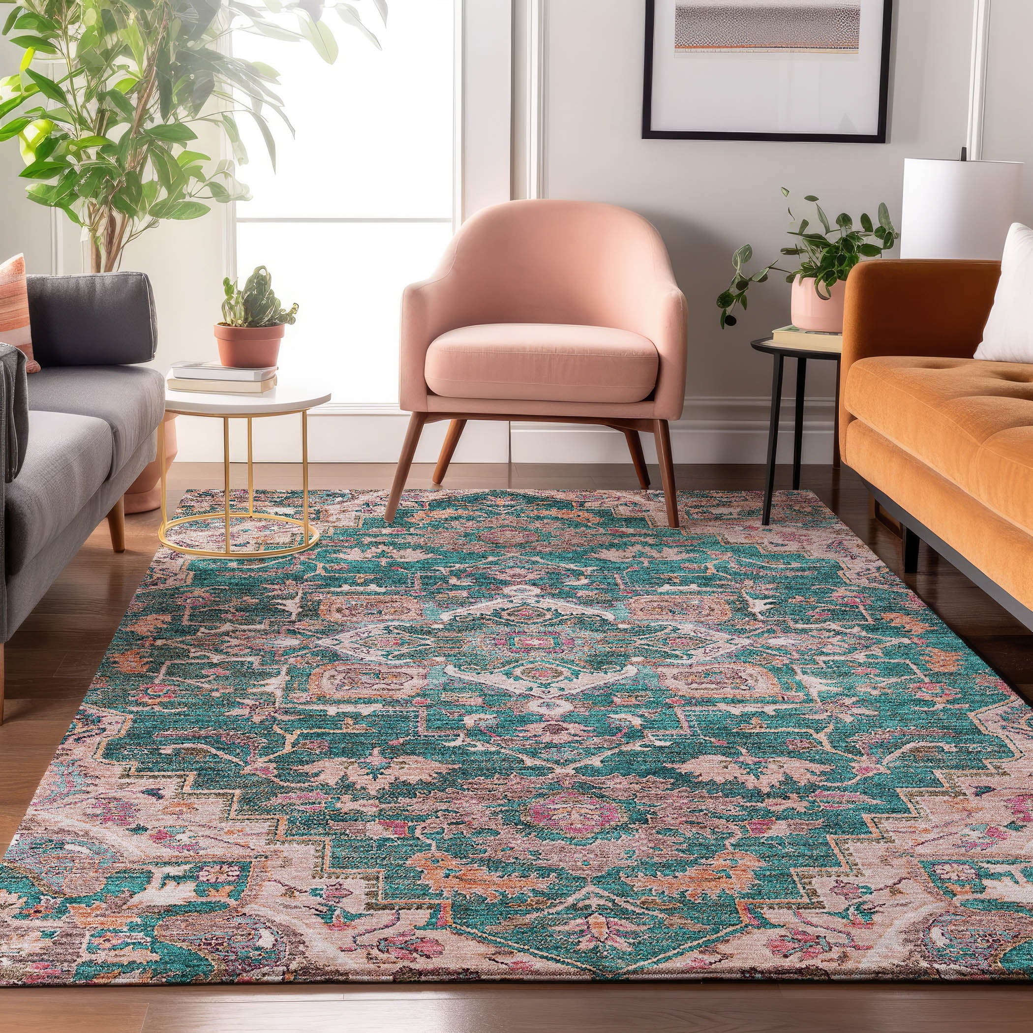Zanzibar Machine Washable Traditional Emerald Green Rug 2'6" x 3'10" #shape_Rectangle