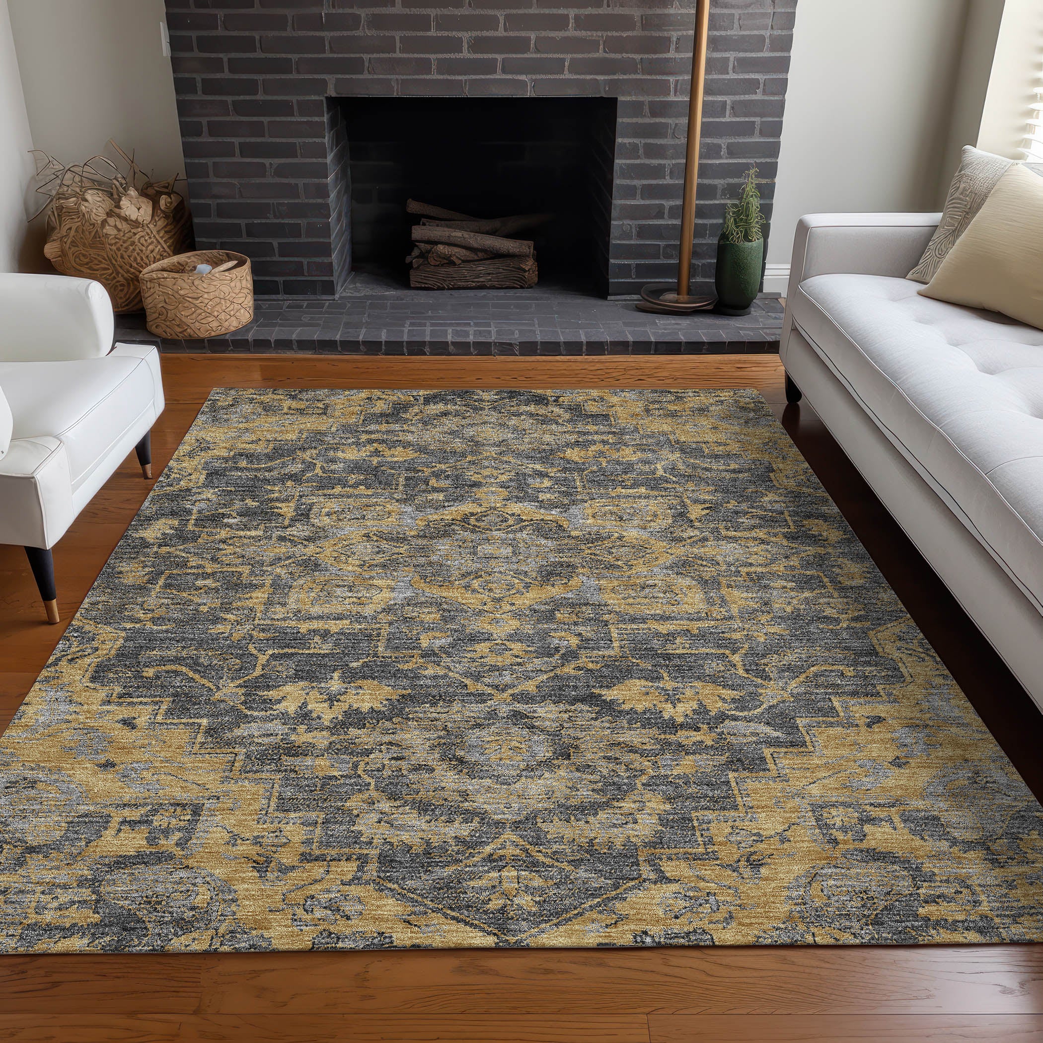Zanzibar Machine Washable Traditional Gray Rug 2'6" x 3'10" #shape_Rectangle