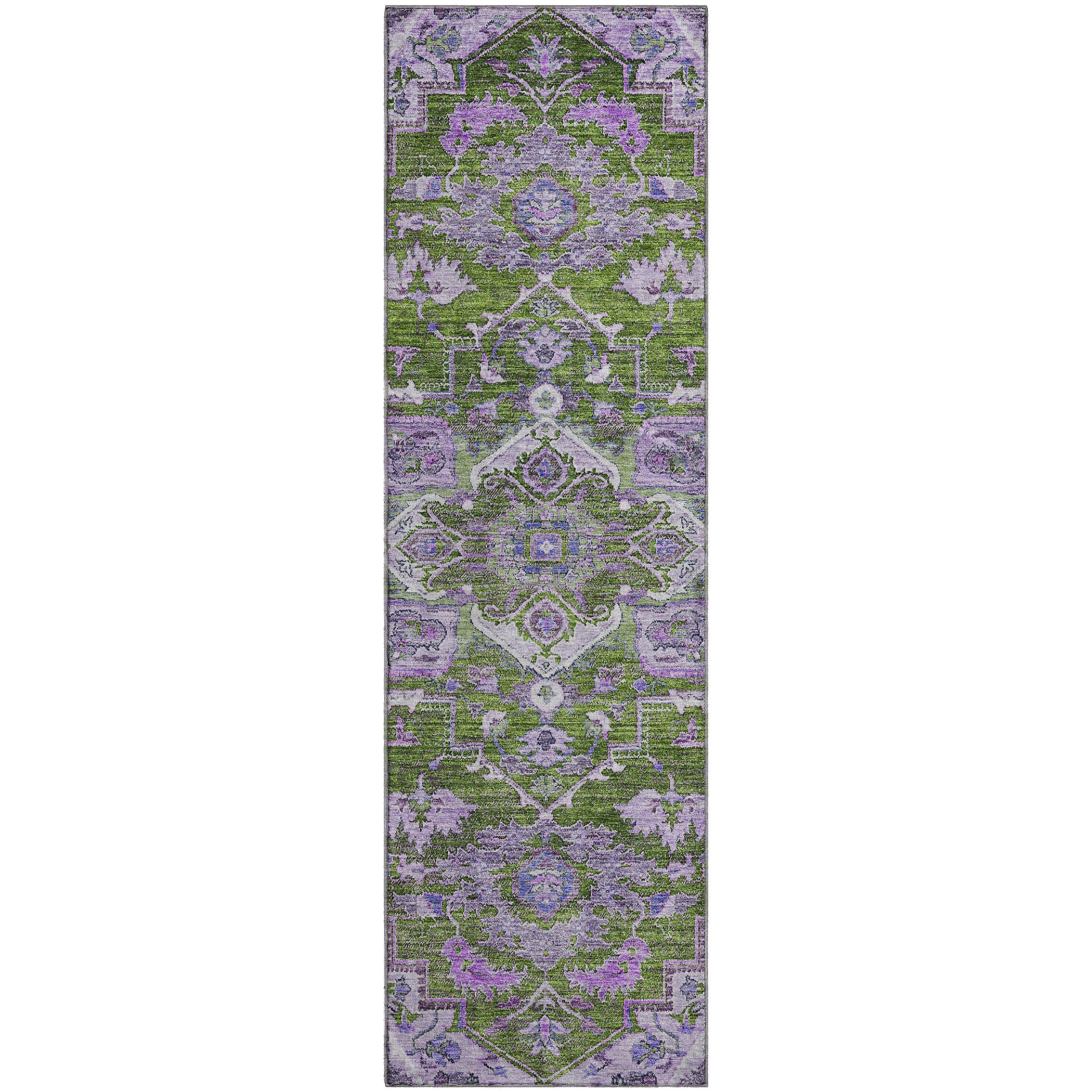 Zanzibar Machine Washable Traditional Olive Green Rug 2'3" x 7'6" #shape_Runner