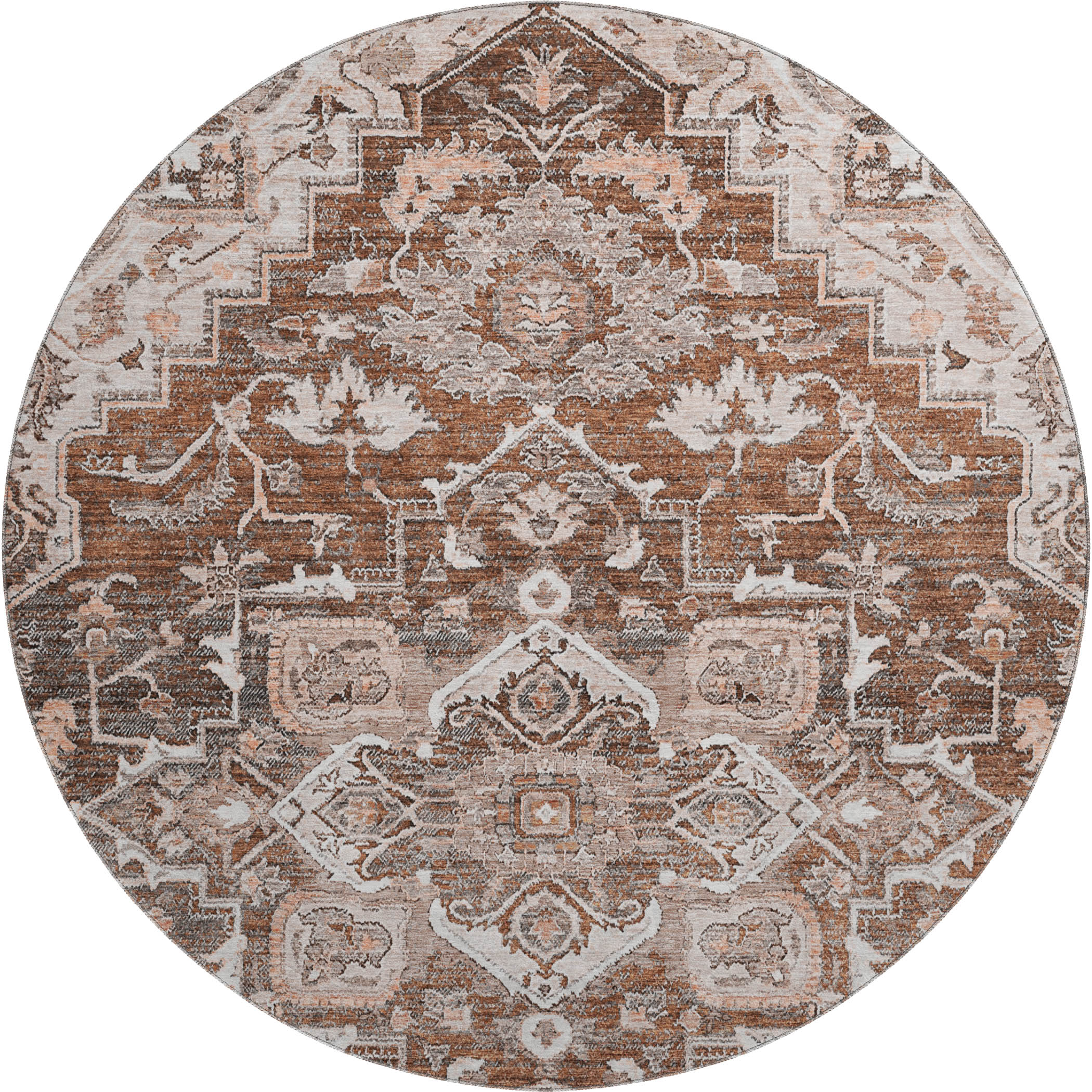Zanzibar Machine Washable Traditional Terracotta Orange Rug 8' x 8' #shape_Round
