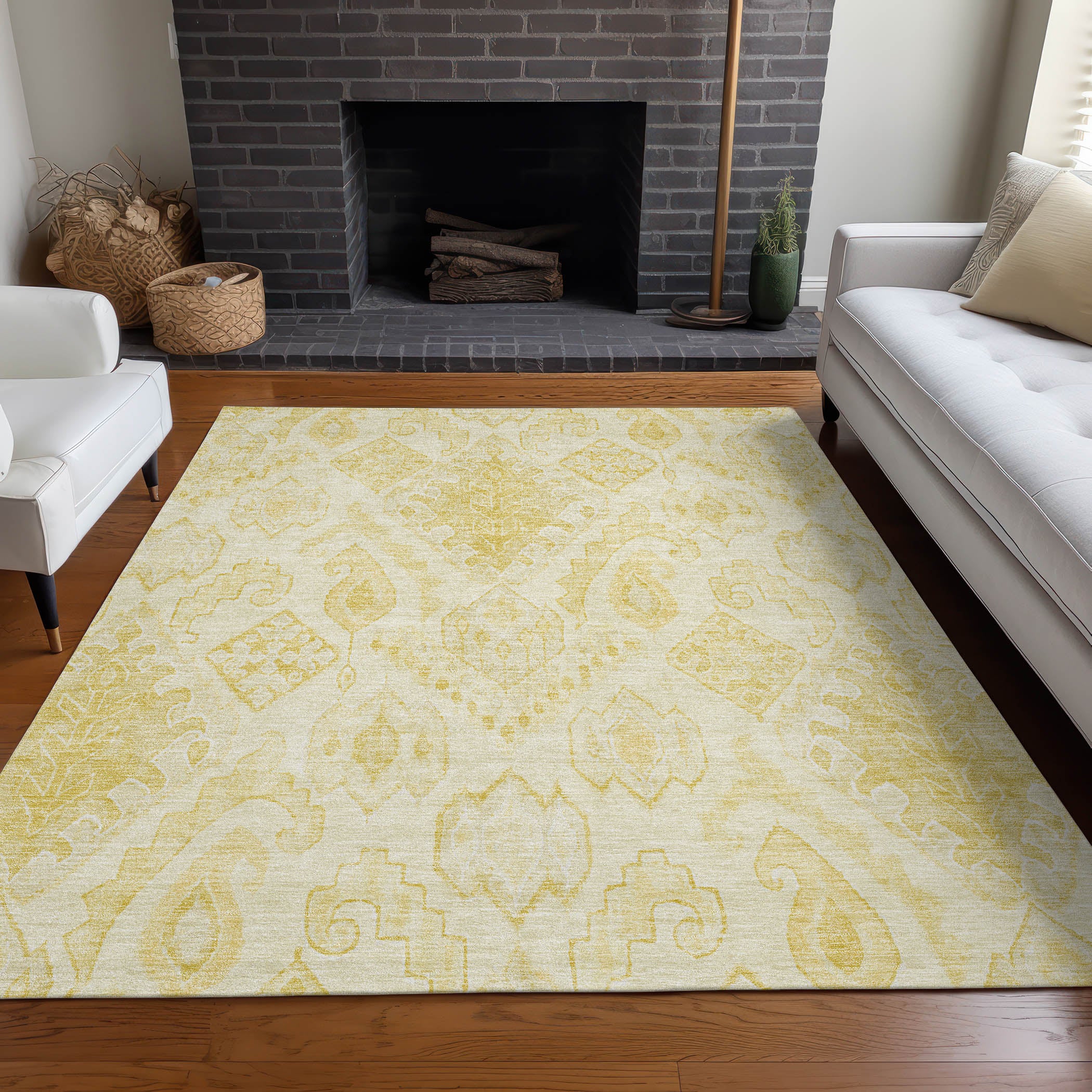 Bangkok Machine Washable Transitional Gold Rug 2'6" x 3'10" #shape_Rectangle