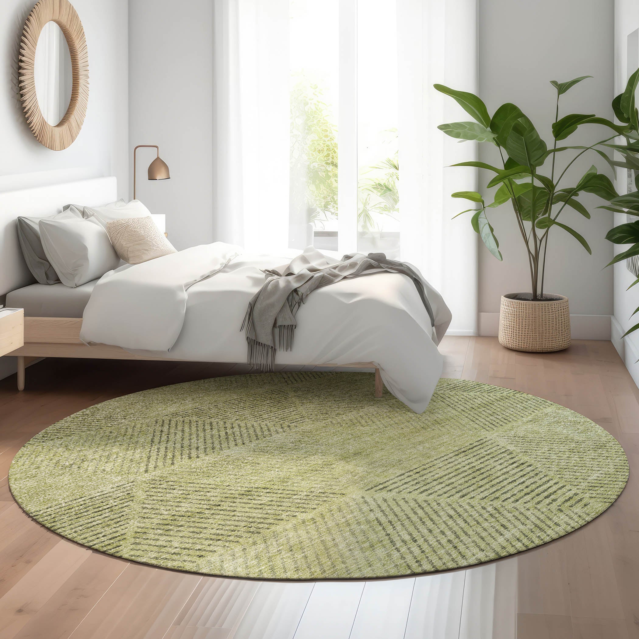Colombo Machine Washable Transitional Aloe Green Rug 8' x 8' #shape_Round