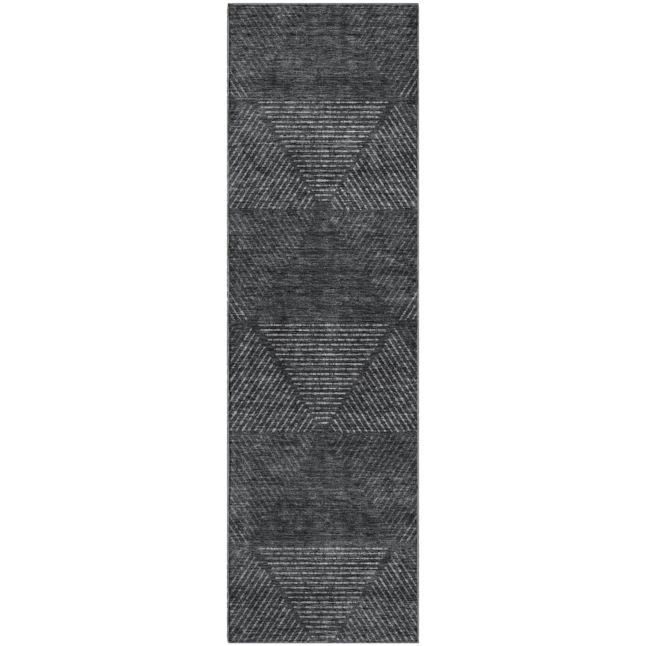 Colombo Machine Washable Transitional Charcoal Gray Rug 2'3" x 7'6" #shape_Runner