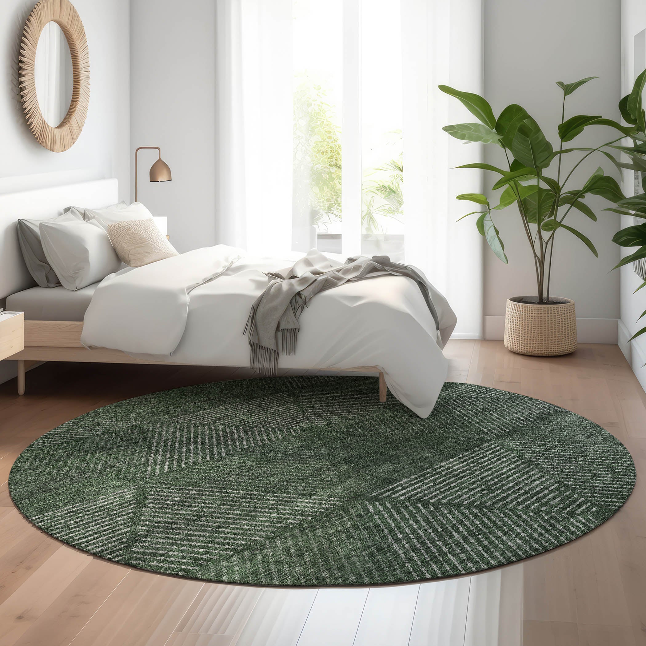 Colombo Machine Washable Transitional Fern Green Rug 8' x 8' #shape_Round