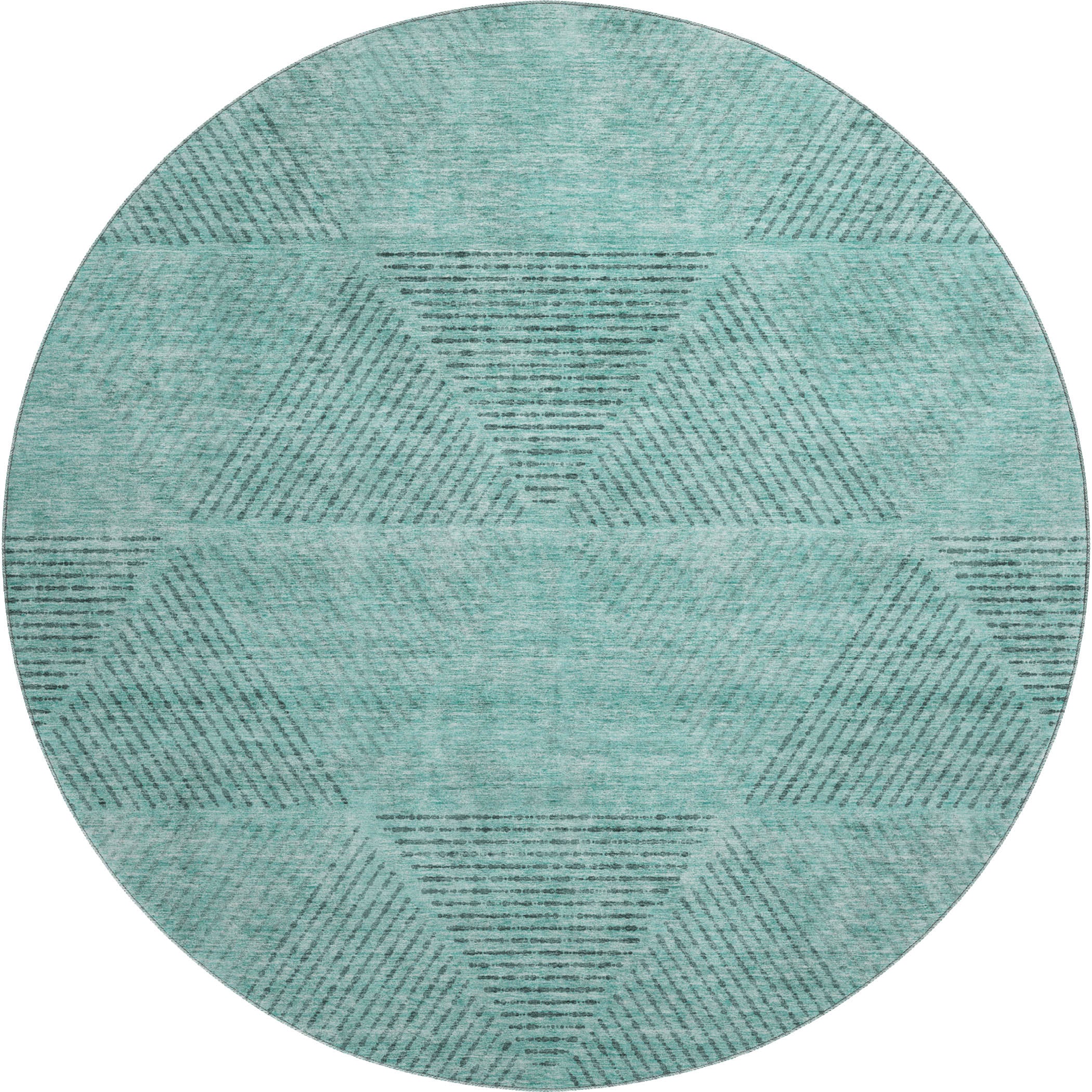 Colombo Machine Washable Transitional Teal Rug 8' x 8' #shape_Round