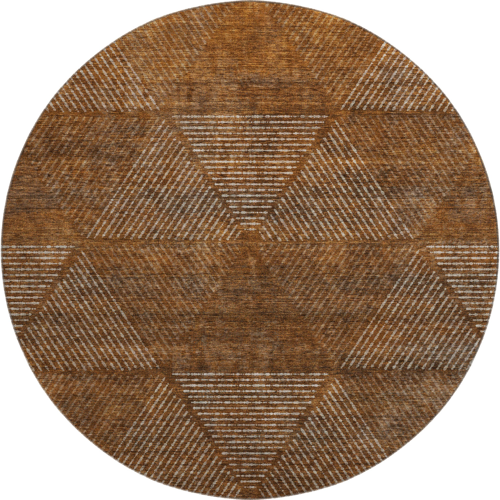 Colombo Machine Washable Transitional Terracotta Orange Rug 8' x 8' #shape_Round