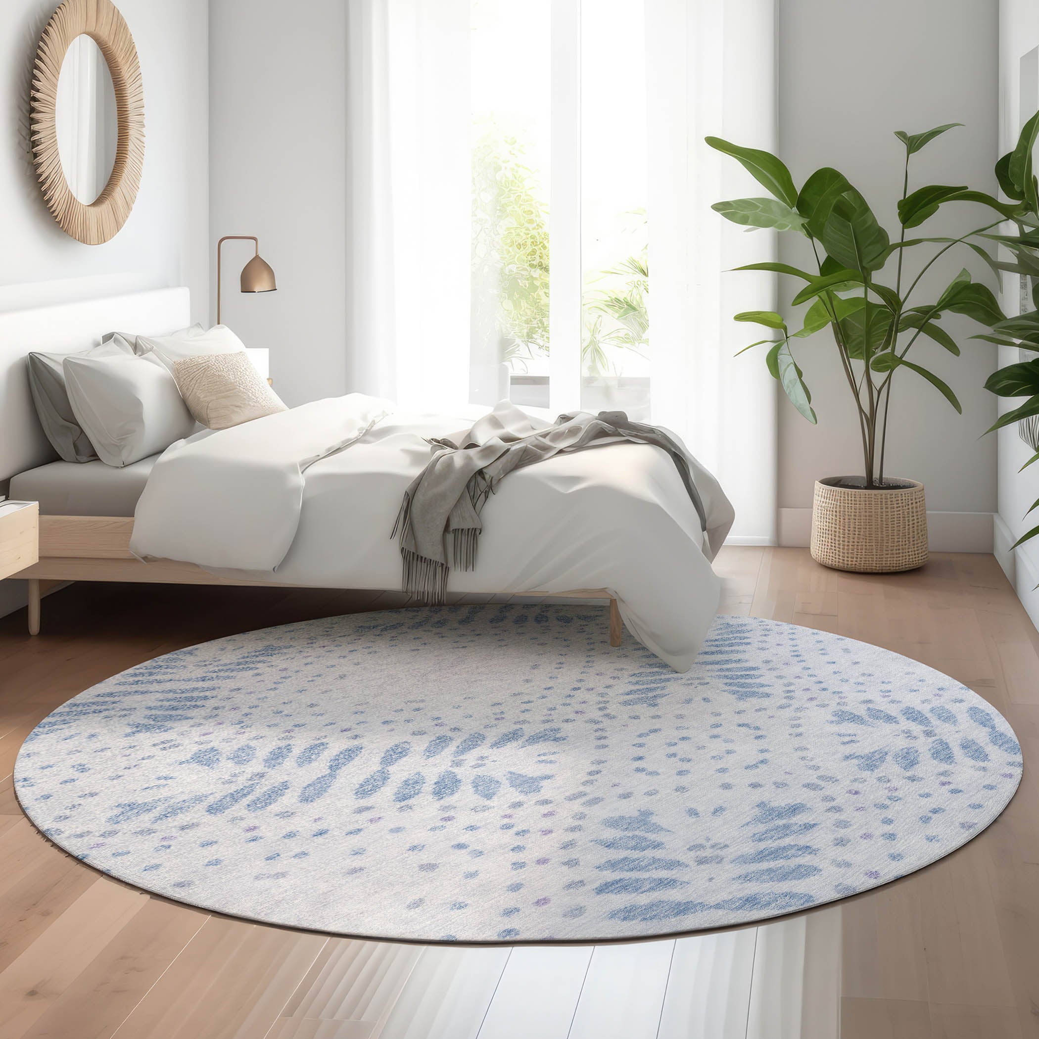 Reykjavik Machine Washable Transitional Blue Rug 8' x 8' #shape_Round