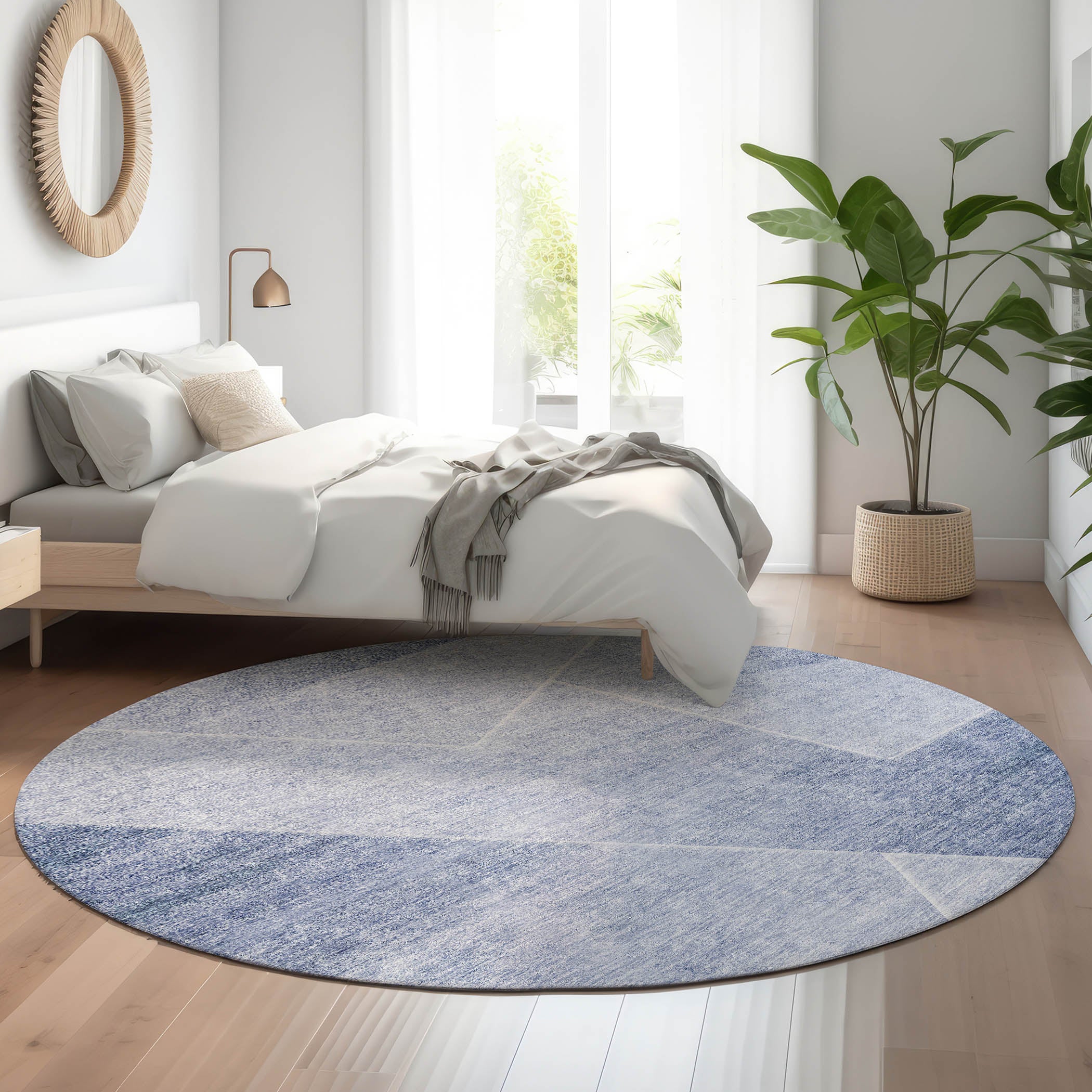 Bogota Machine Washable Transitional Blue Rug 8' x 8' #shape_Round
