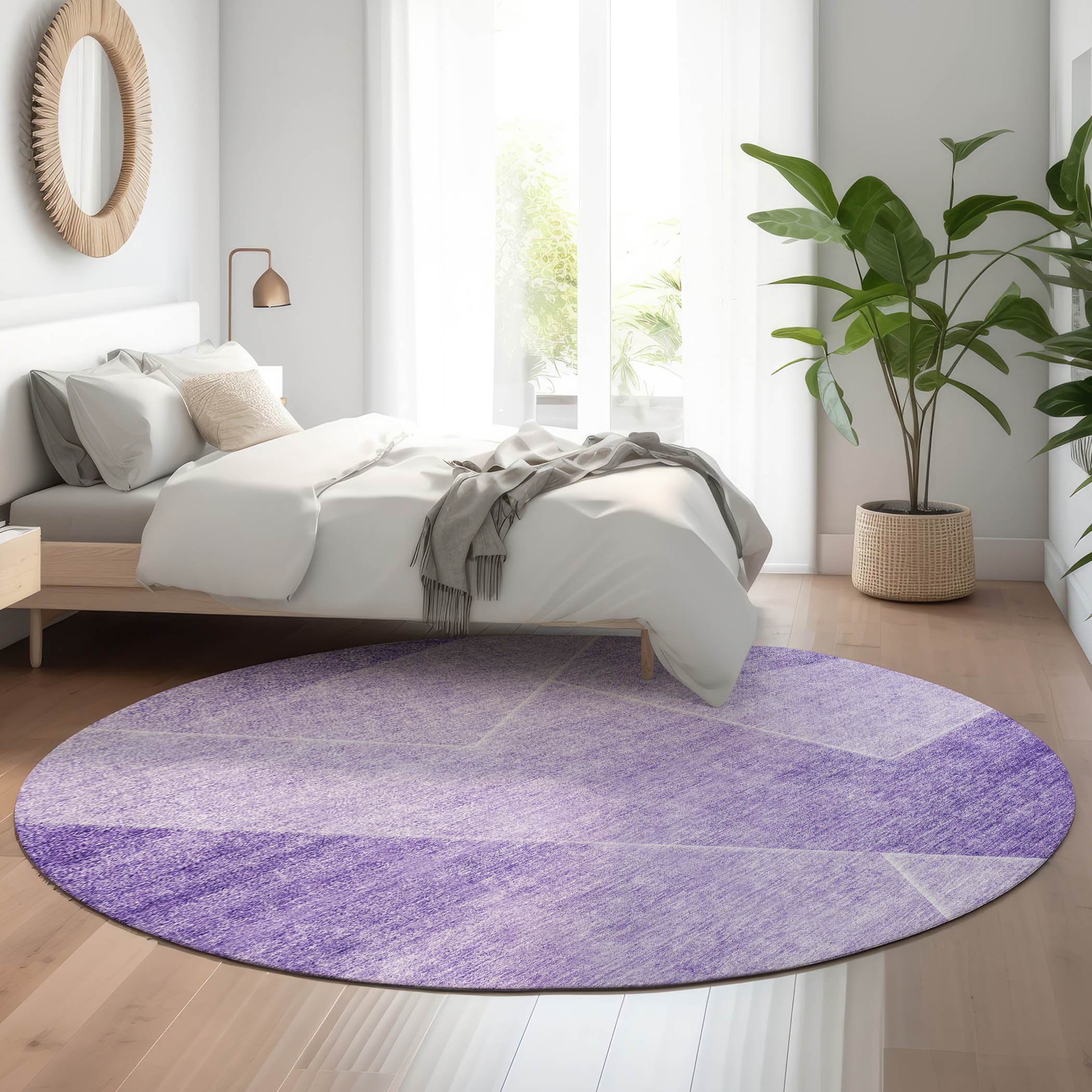 Bogota Machine Washable Transitional Purple Rug 8' x 8' #shape_Round