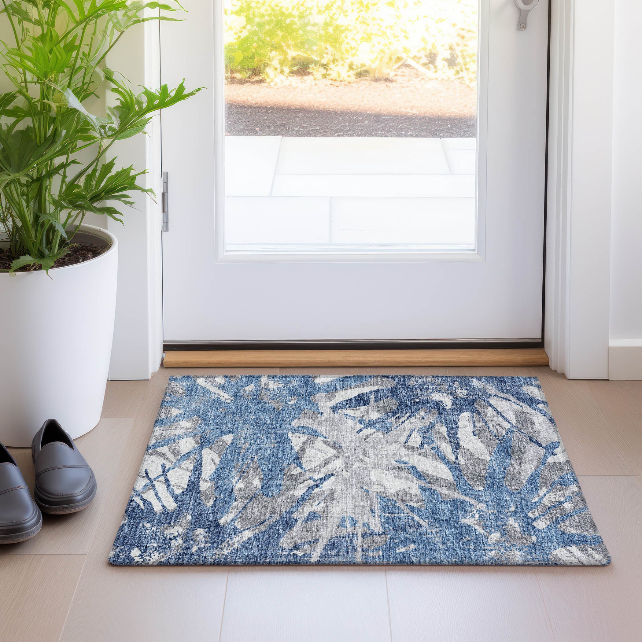 Lisbon Machine Washable Transitional Blue Rug 1'8" x 2'6" #shape_Rectangle