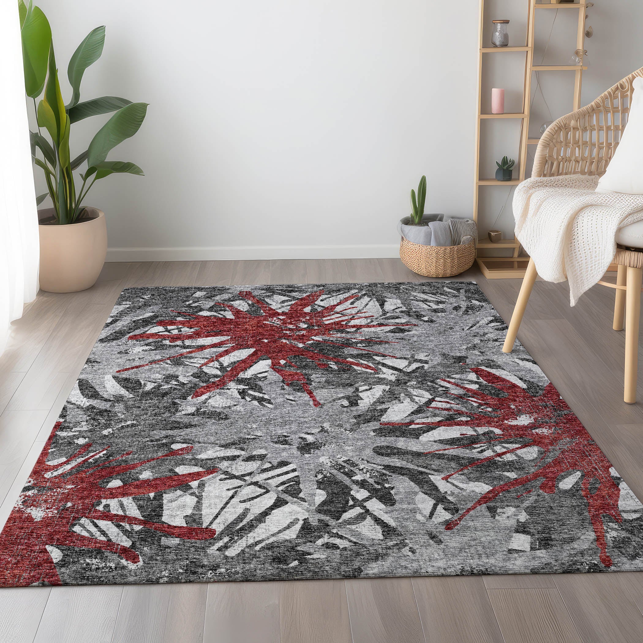 Lisbon Machine Washable Transitional Red Rug 2'6" x 3'10" #shape_Rectangle