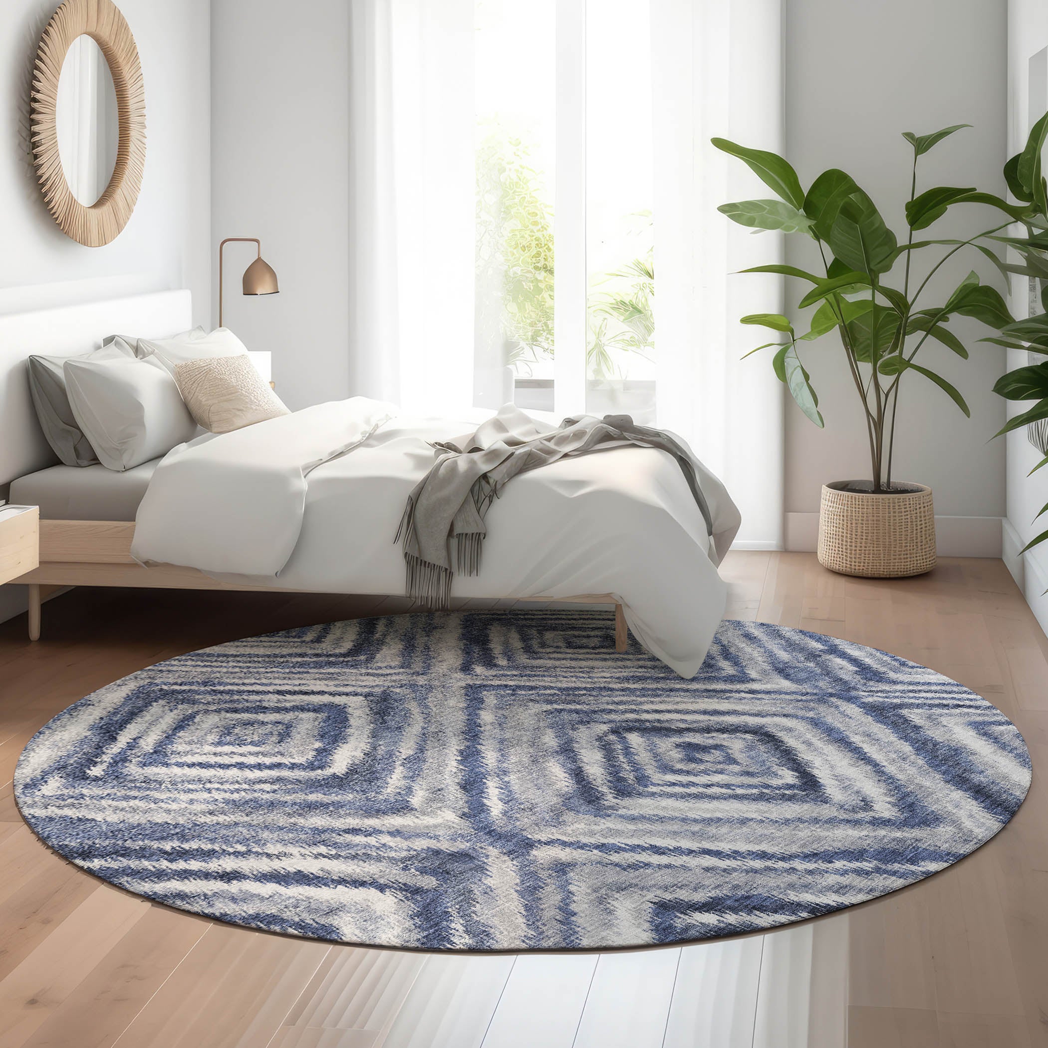 Cartagena Machine Washable Transitional Blue Rug 8' x 8' #shape_Round
