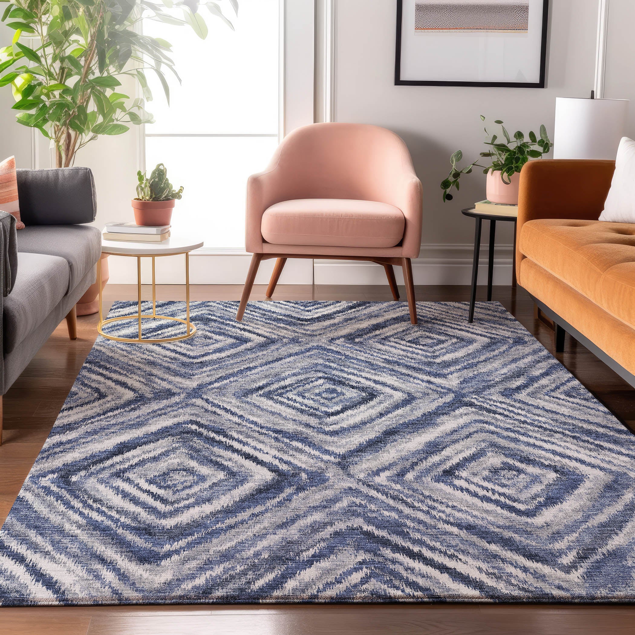 Cartagena Machine Washable Transitional Blue Rug 2'6" x 3'10" #shape_Rectangle