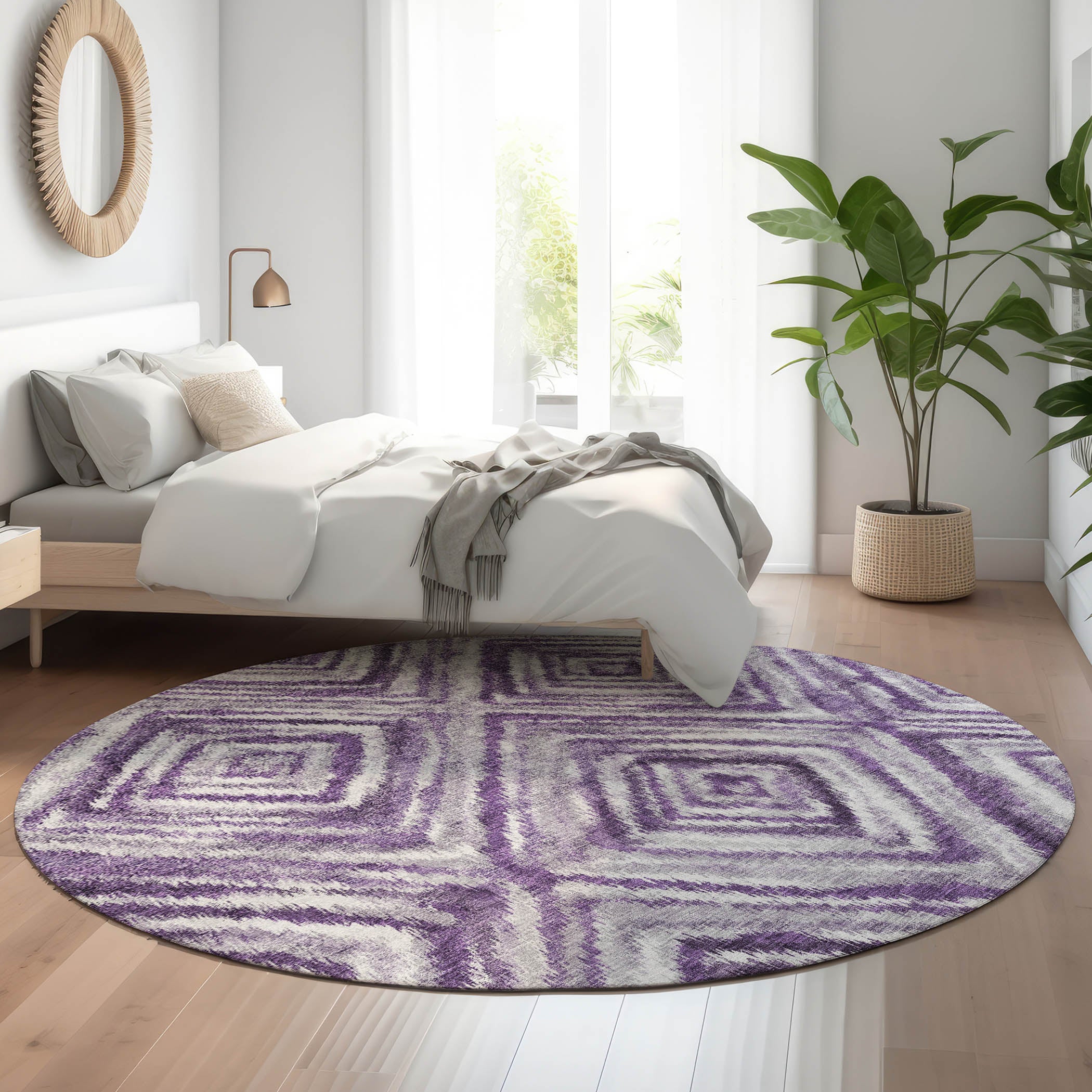 Cartagena Machine Washable Transitional Purple Rug 8' x 8' #shape_Round