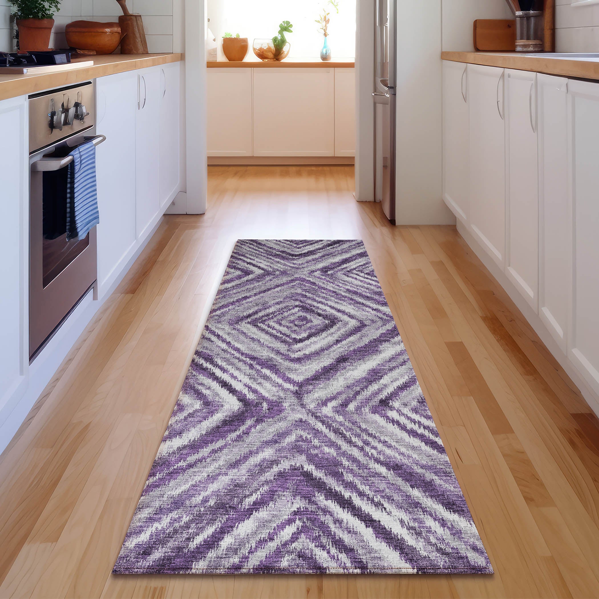 Cartagena Machine Washable Transitional Purple Rug 2'3" x 7'6" #shape_Runner