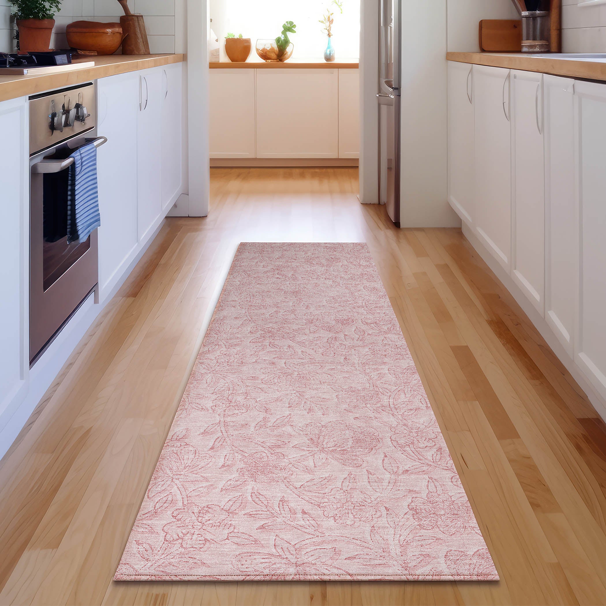 Cusco Machine Washable Transitional Pink Rug 2'3" x 7'6" #shape_Runner