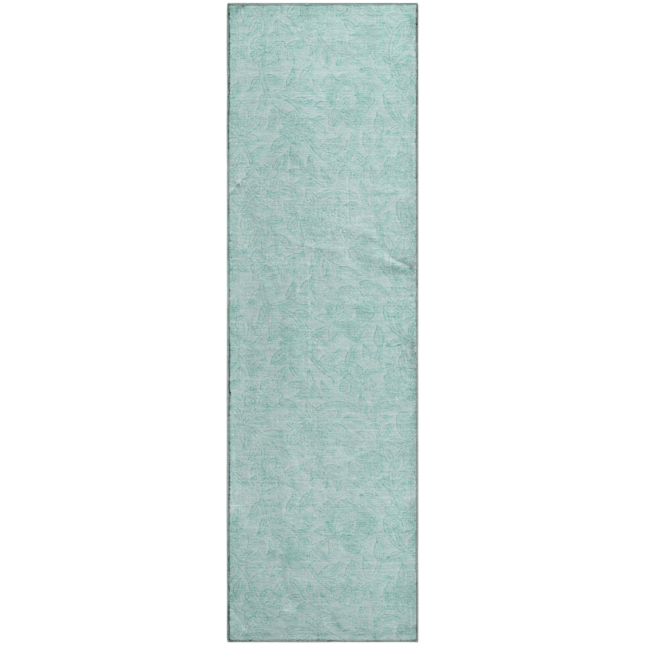 Cusco Machine Washable Transitional Teal Rug 2'3" x 7'6" #shape_Runner