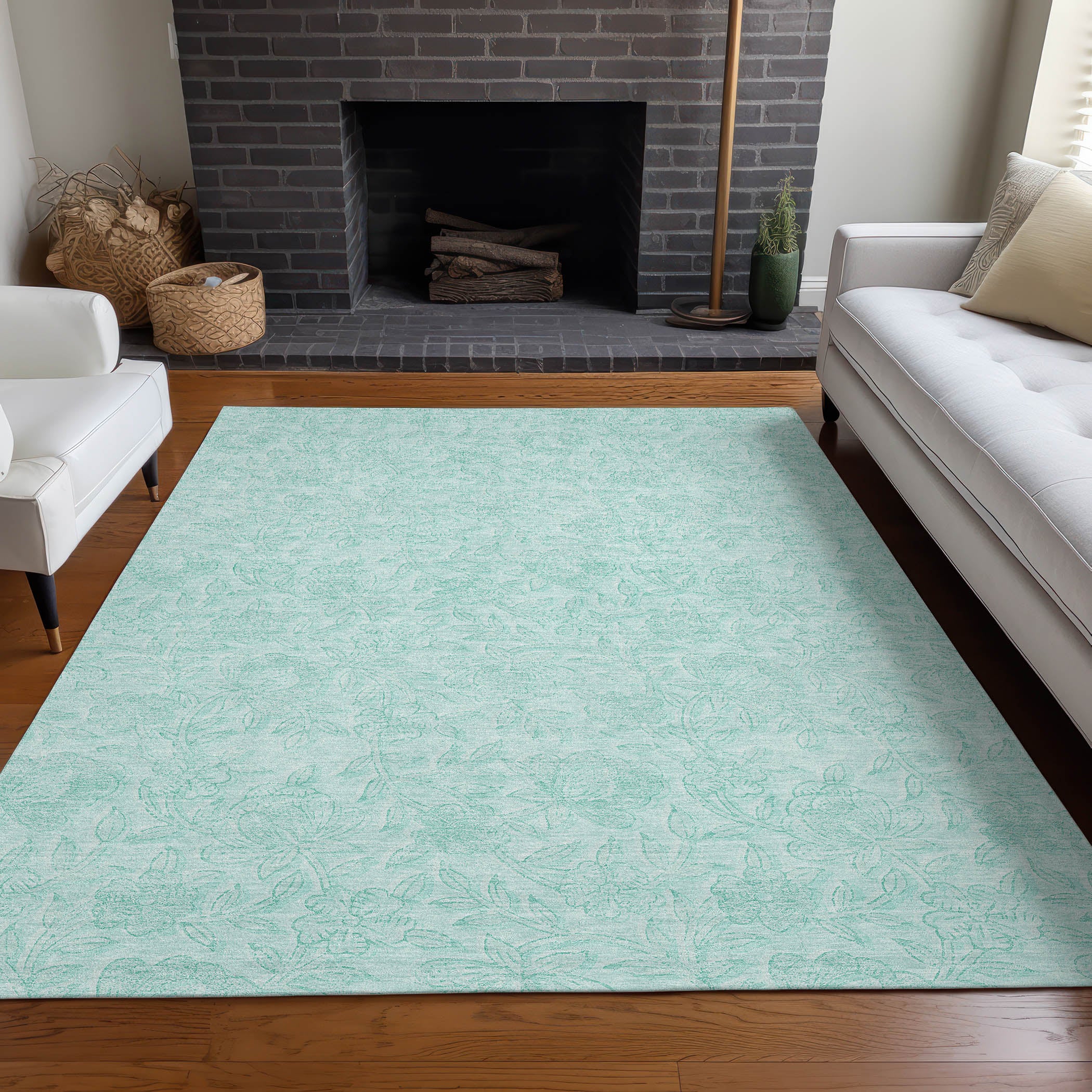 Cusco Machine Washable Transitional Teal Rug 2'6" x 3'10" #shape_Rectangle