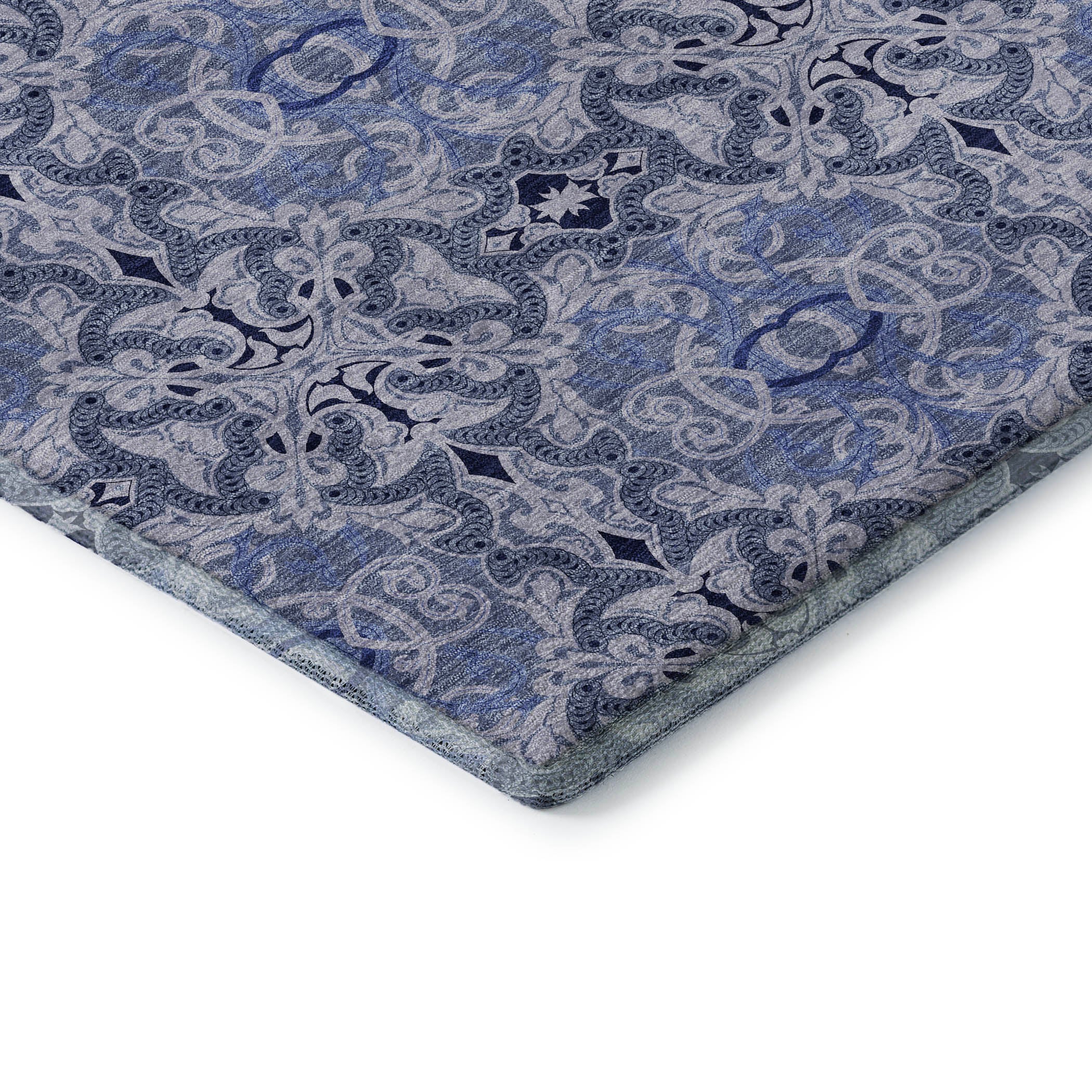 Seville Machine Washable Transitional Blue Rug 1'8" x 2'6" #shape_Rectangle