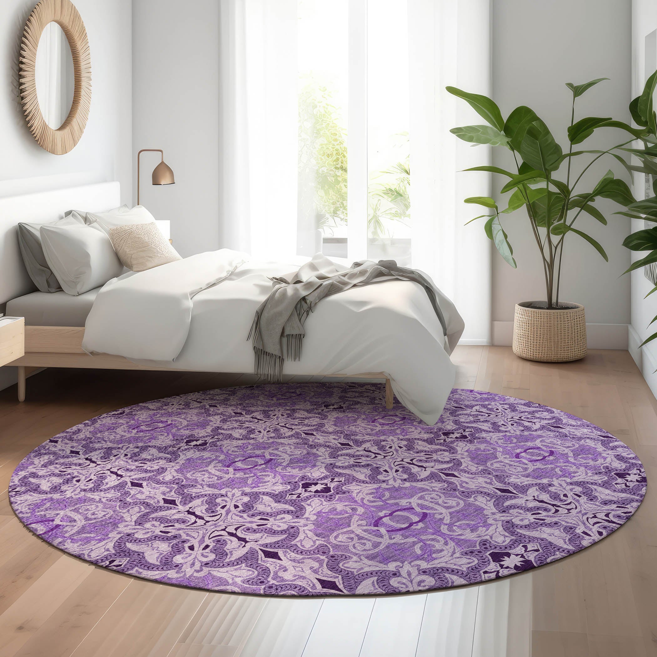 Seville Machine Washable Transitional Purple Rug 8' x 8' #shape_Round