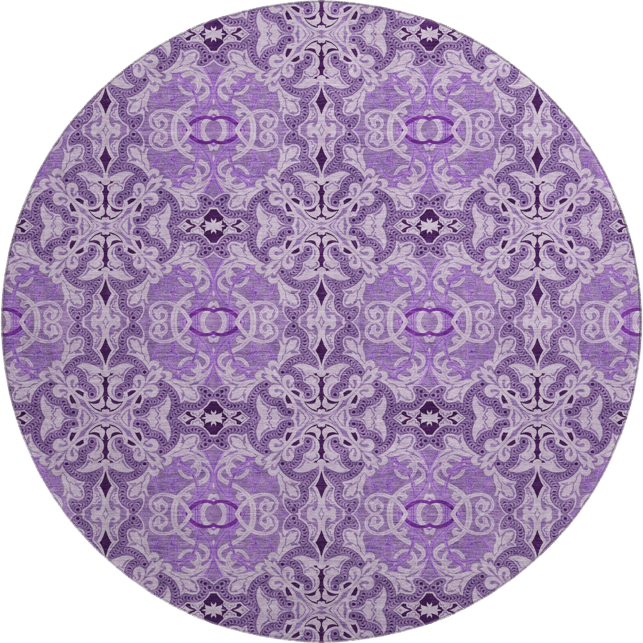 Seville Machine Washable Transitional Purple Rug 8' x 8' #shape_Round