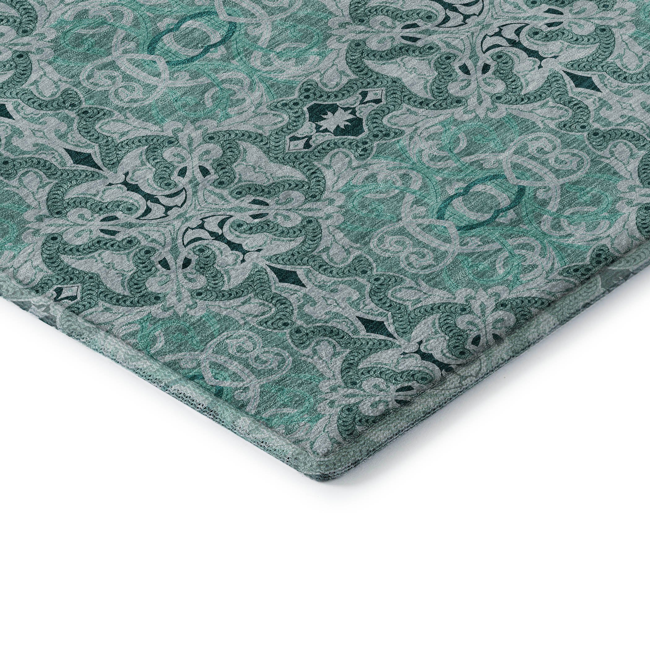 Seville Machine Washable Transitional Teal Rug 1'8" x 2'6" #shape_Rectangle