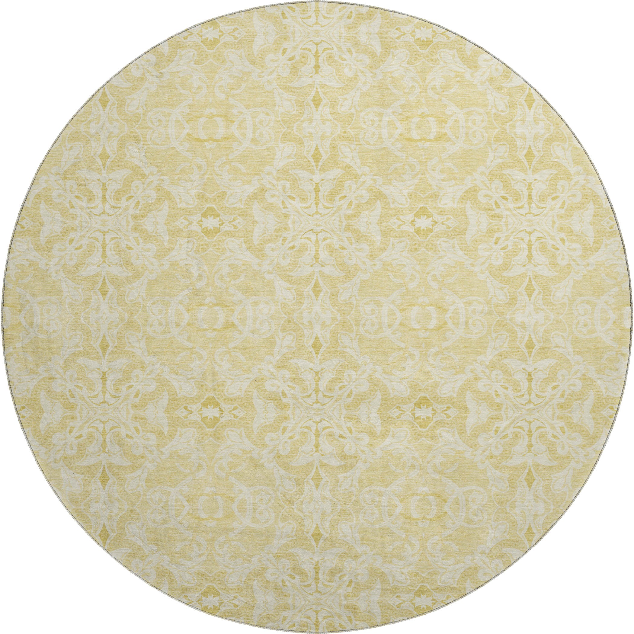 Kathmandu Machine Washable Transitional Gold Rug 8' x 8' #shape_Round