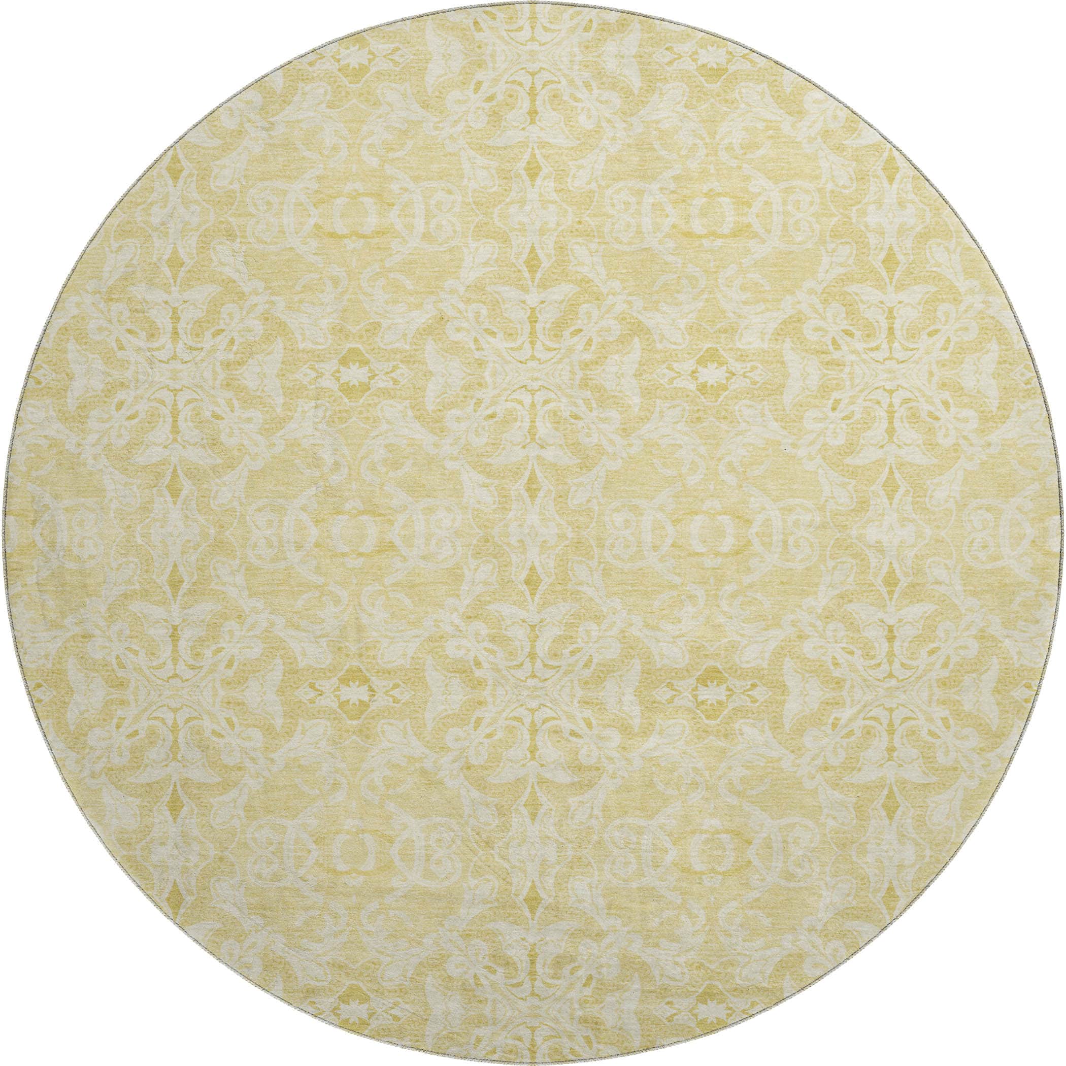 Kathmandu Machine Washable Transitional Gold Rug 8' x 8' #shape_Round