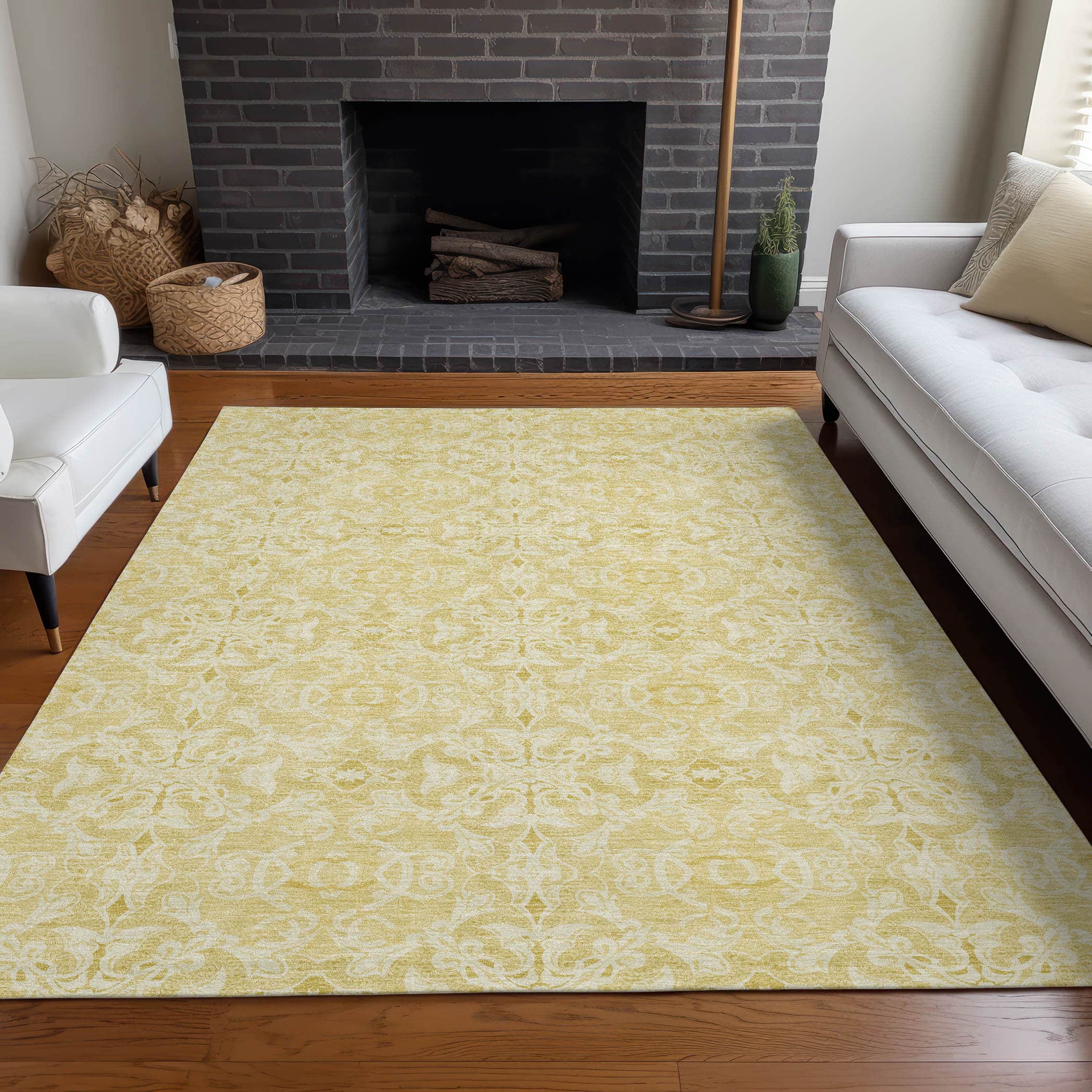 Kathmandu Machine Washable Transitional Gold Rug 2'6" x 3'10" #shape_Rectangle