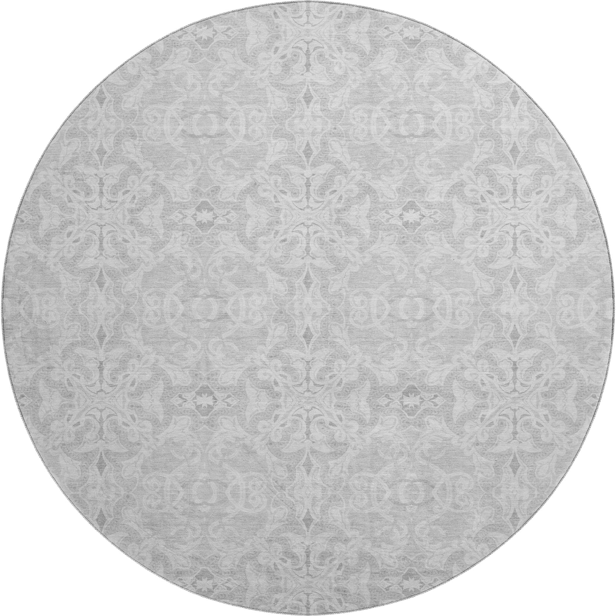 Kathmandu Machine Washable Transitional Silver Gray Rug 8' x 8' #shape_Round