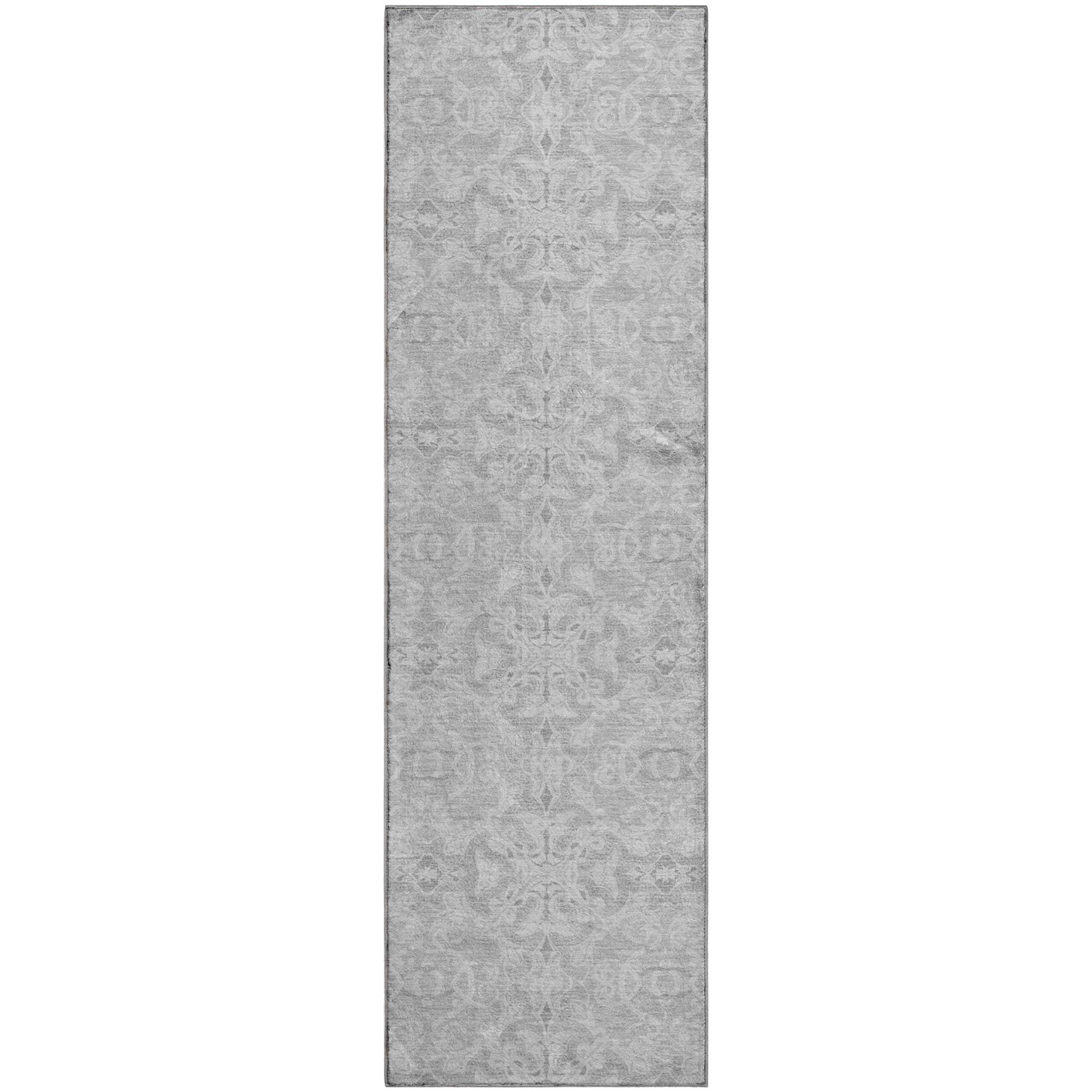Kathmandu Machine Washable Transitional Silver Gray Rug 2'3" x 7'6" #shape_Runner