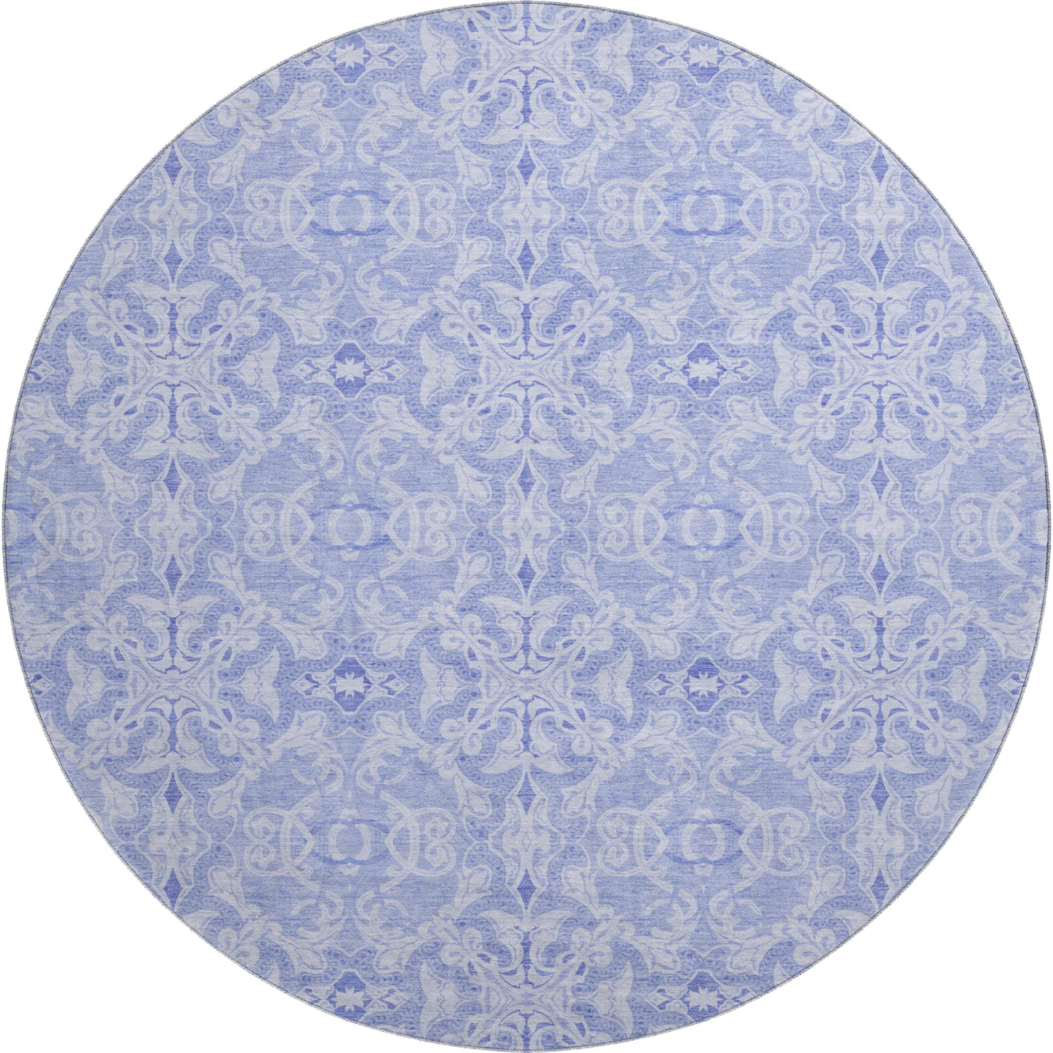 Kathmandu Machine Washable Transitional Sky Blue Rug 8' x 8' #shape_Round