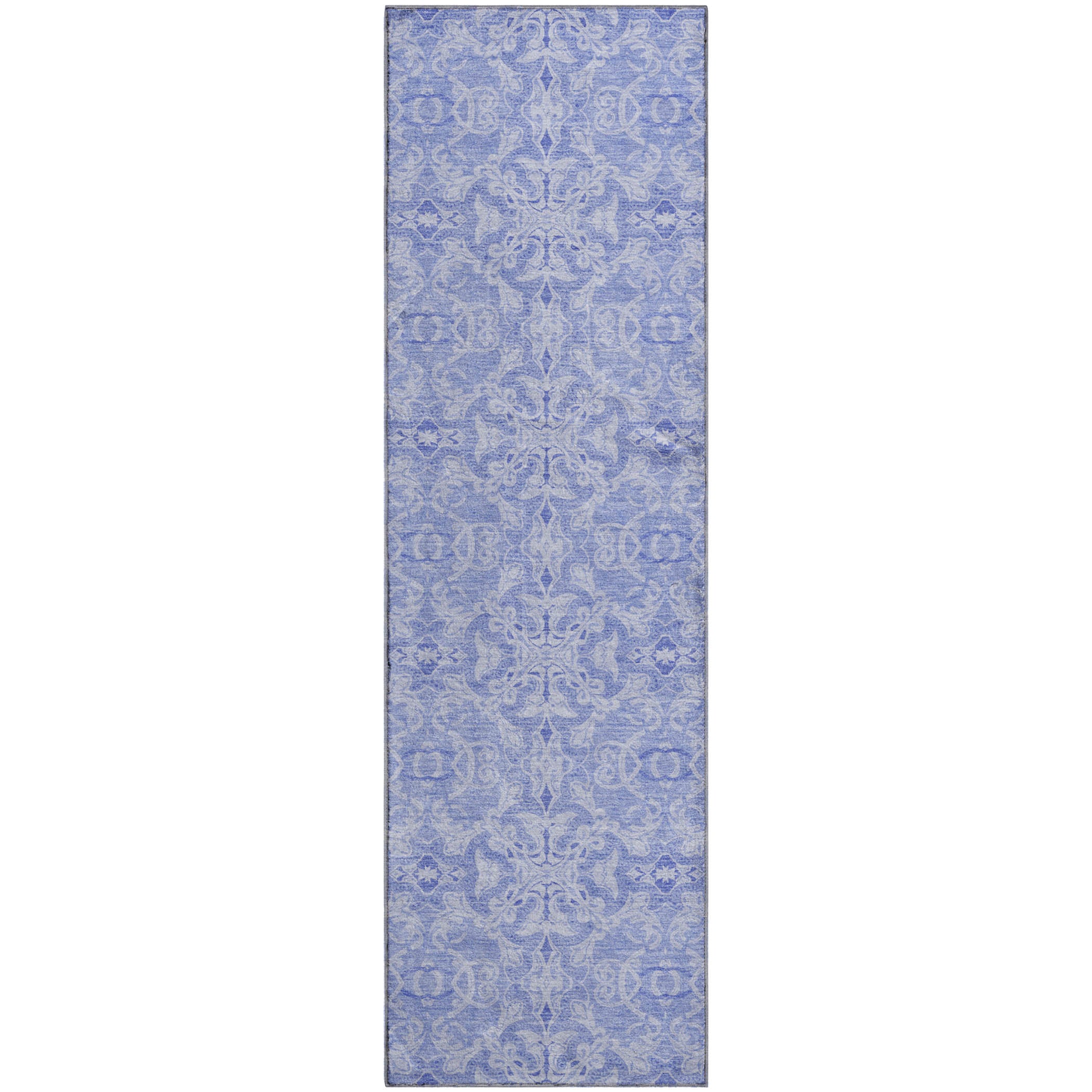 Kathmandu Machine Washable Transitional Sky Blue Rug 2'3" x 7'6" #shape_Runner