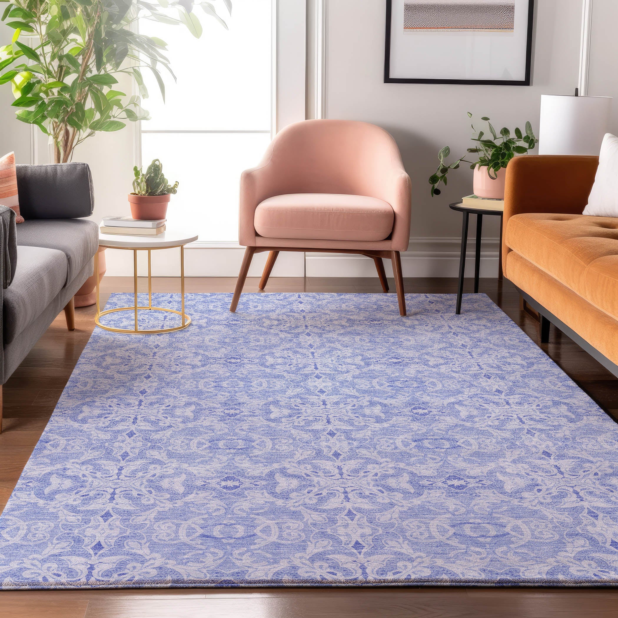 Kathmandu Machine Washable Transitional Sky Blue Rug 2'6" x 3'10" #shape_Rectangle