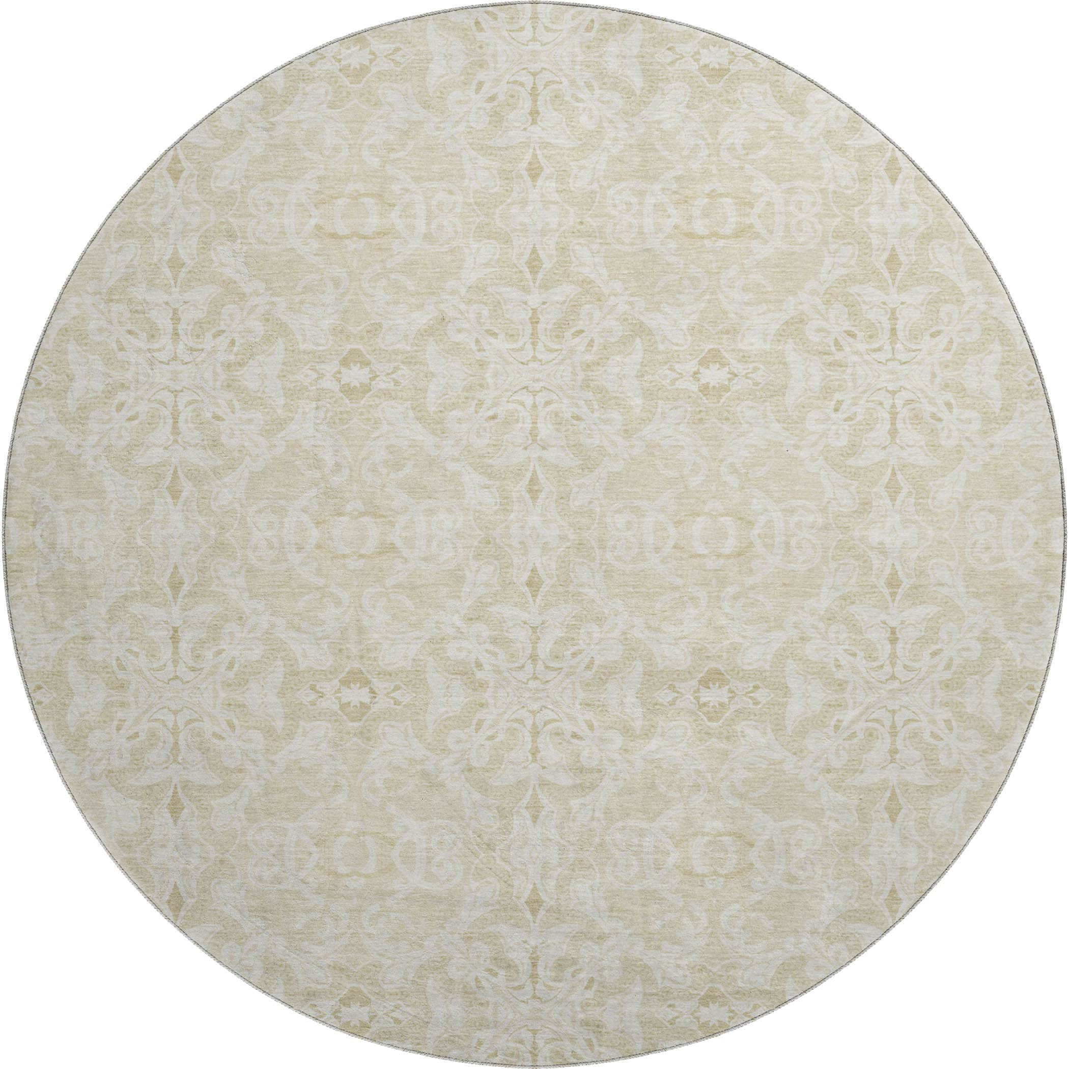 Kathmandu Machine Washable Transitional Tan Brown Rug 8' x 8' #shape_Round