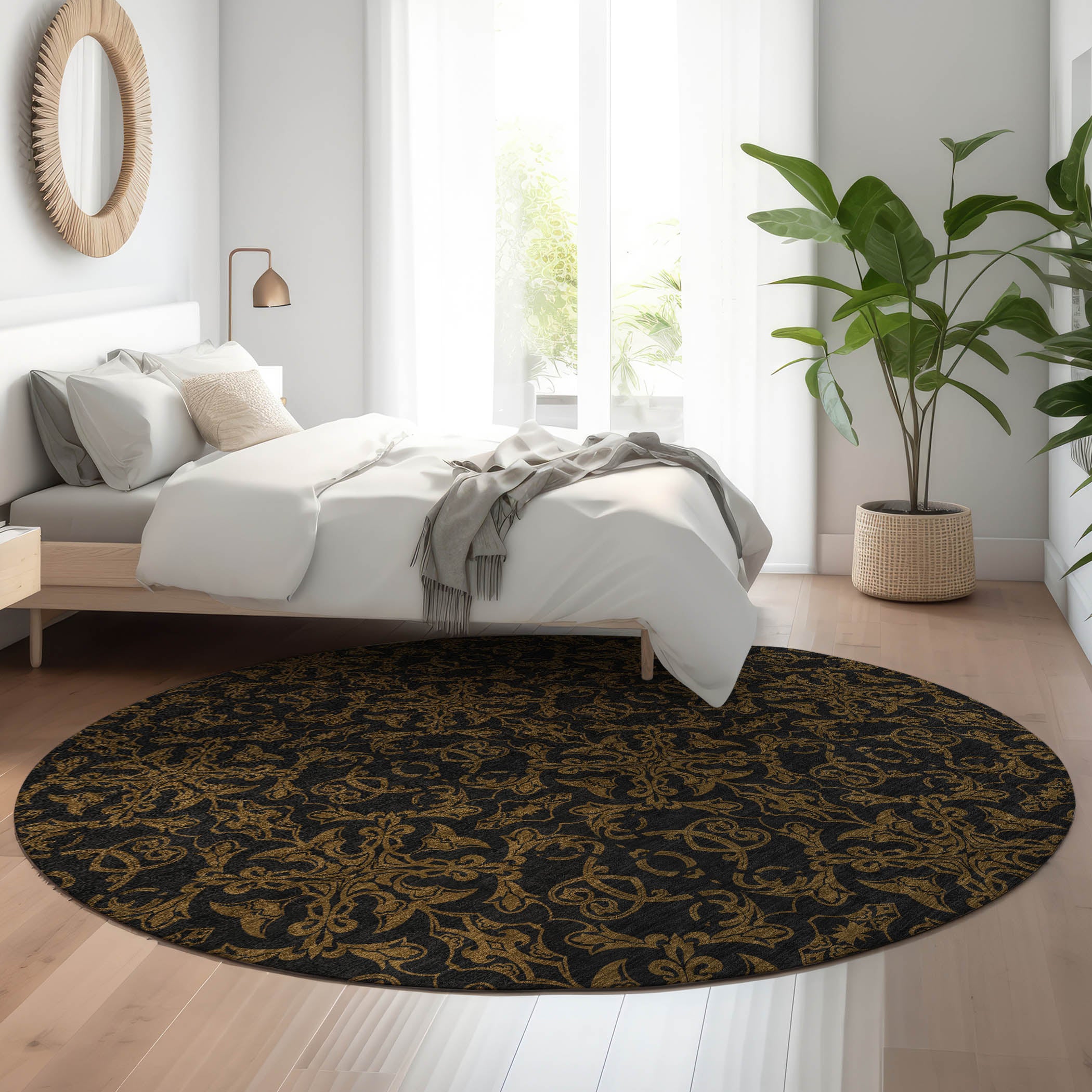 Rome Machine Washable Transitional Brown Rug 8' x 8' #shape_Round
