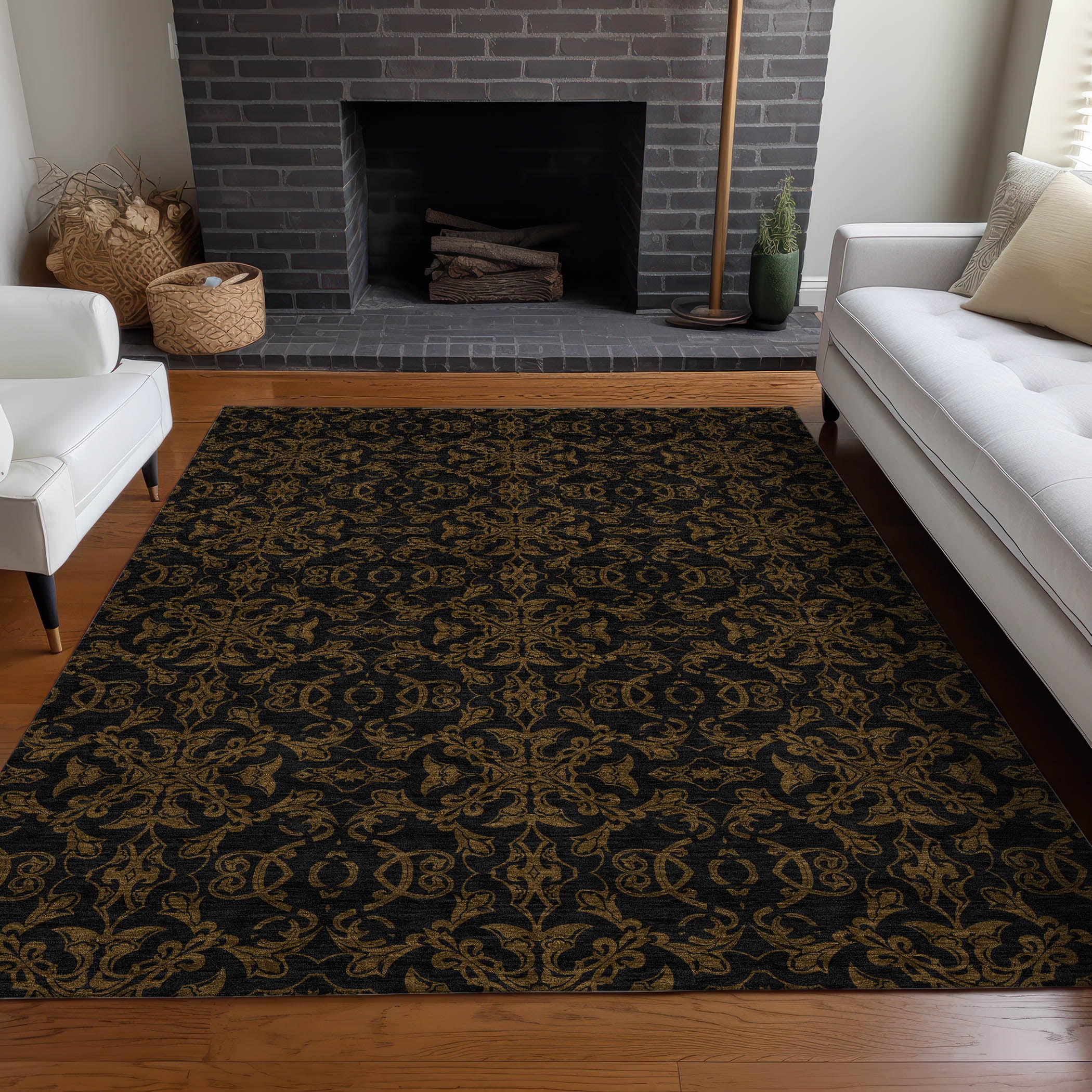 Rome Machine Washable Transitional Brown Rug 2'6" x 3'10" #shape_Rectangle