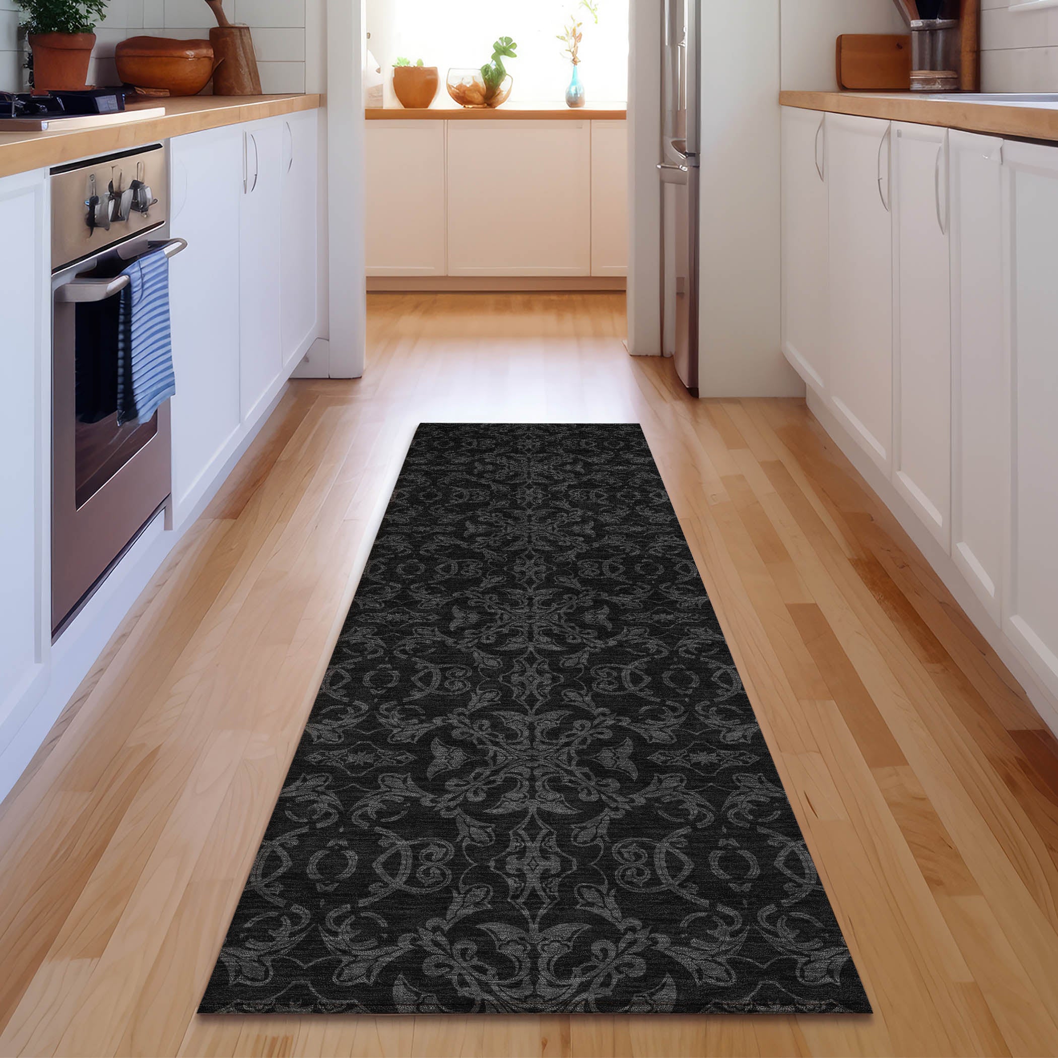 Rome Machine Washable Transitional Gray Rug 2'3" x 7'6" #shape_Runner