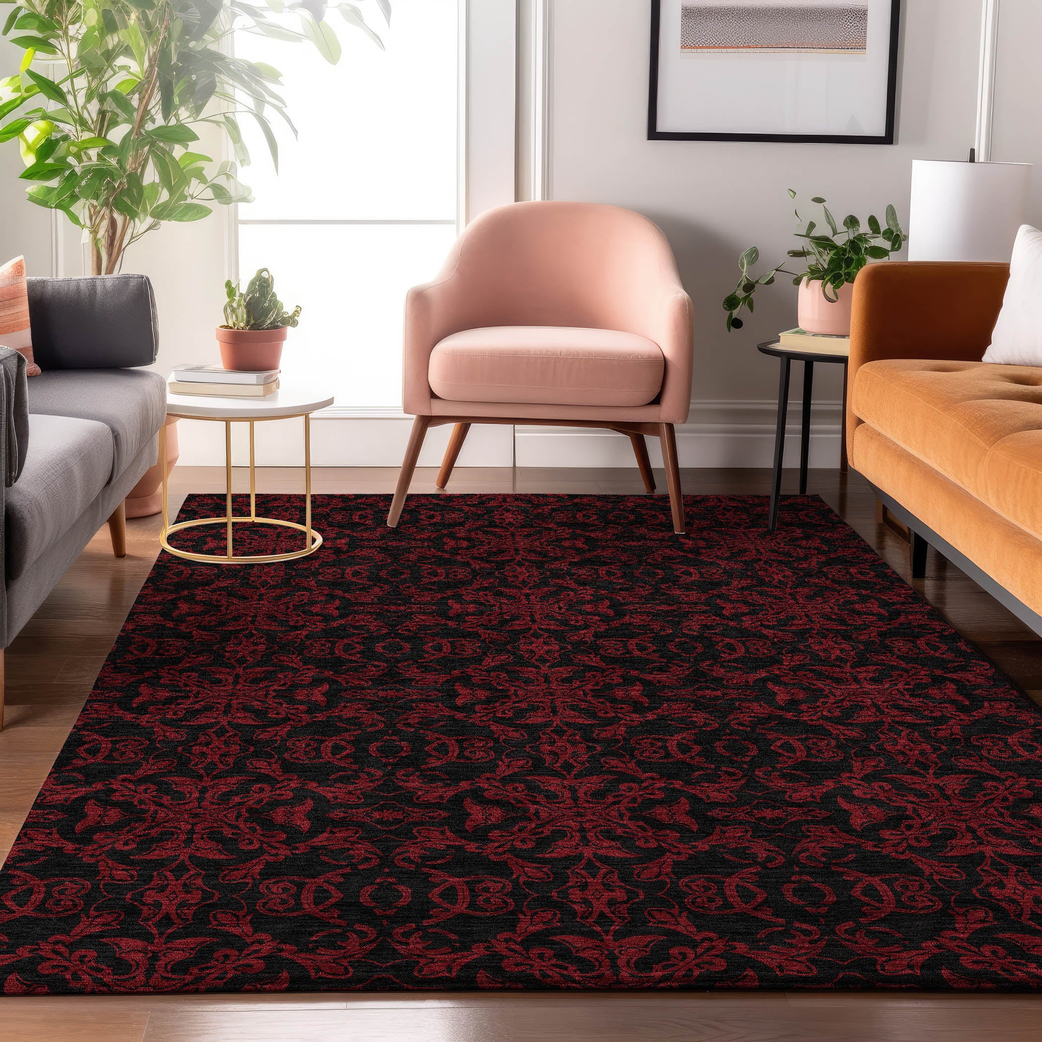 Rome Machine Washable Transitional Red Rug 2'6" x 3'10" #shape_Rectangle