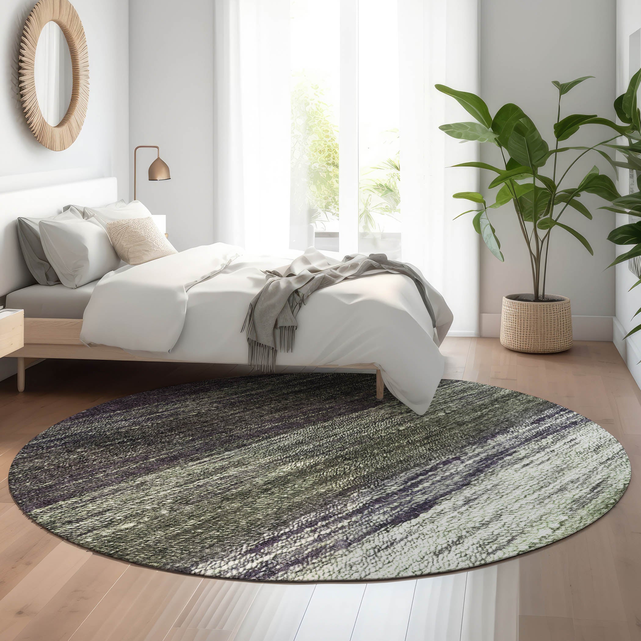 Colombo Machine Washable Transitional Green Rug 8' x 8' #shape_Round