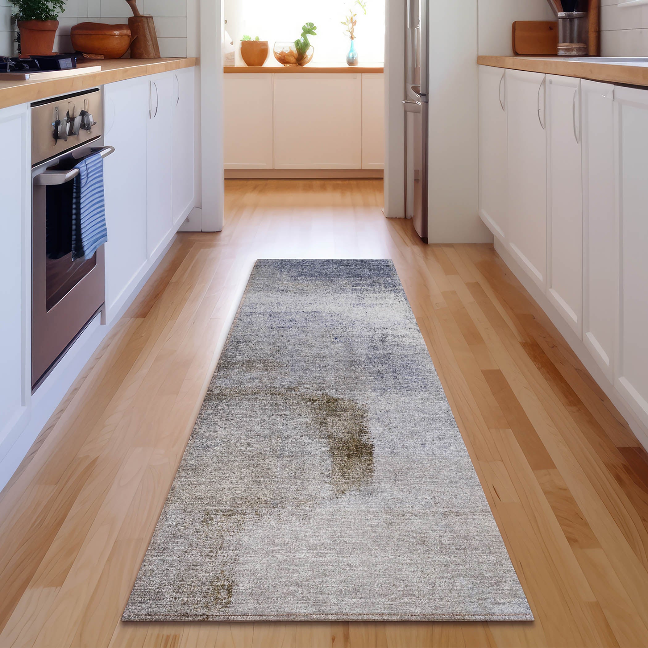Mdina Machine Washable Transitional Blue Rug 2'3" x 7'6" #shape_Runner