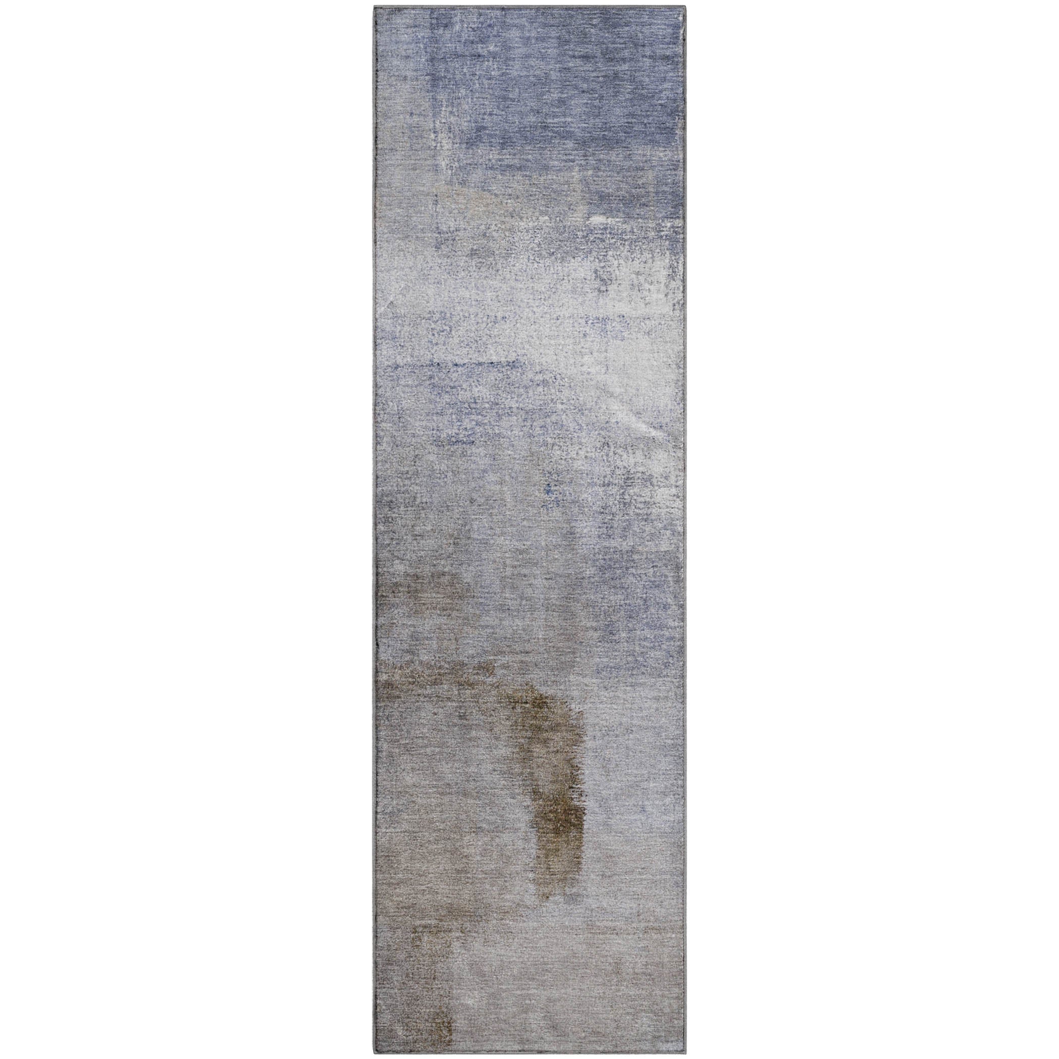 Mdina Machine Washable Transitional Blue Rug 2'3" x 7'6" #shape_Runner