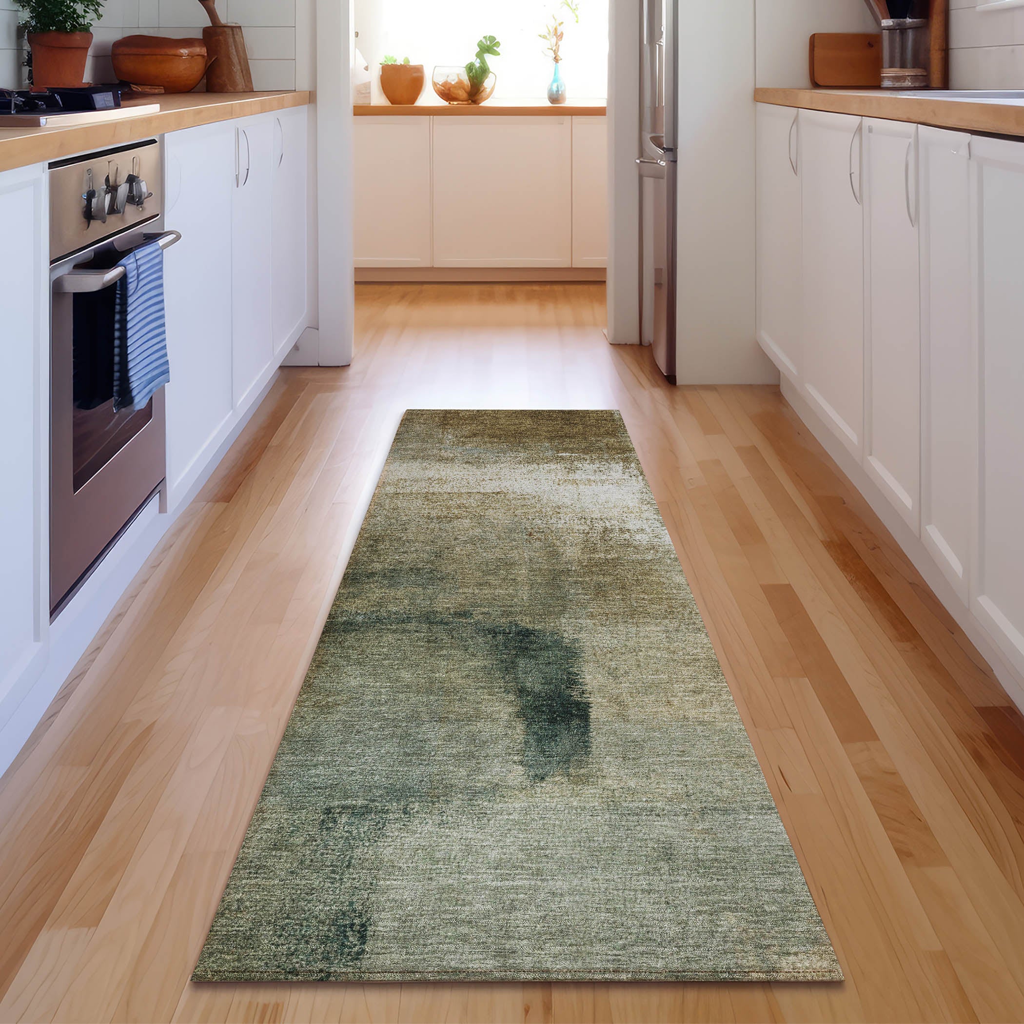 Mdina Machine Washable Transitional Brown Rug 2'3" x 7'6" #shape_Runner