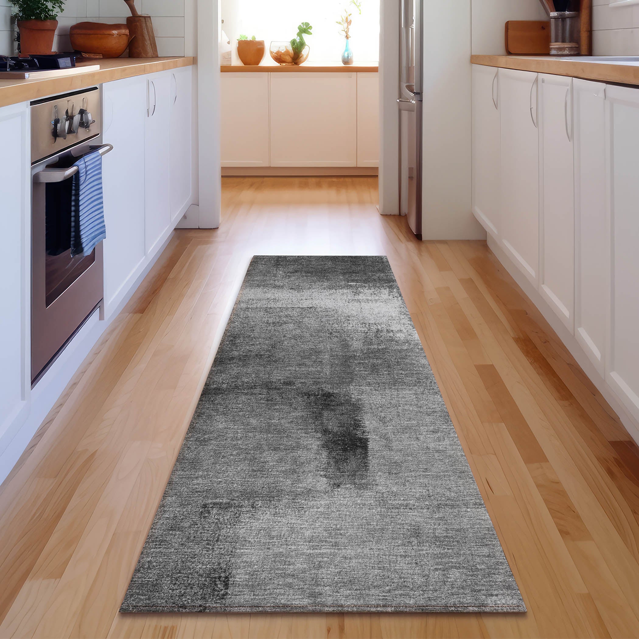 Mdina Machine Washable Transitional Gray Rug 2'3" x 7'6" #shape_Runner