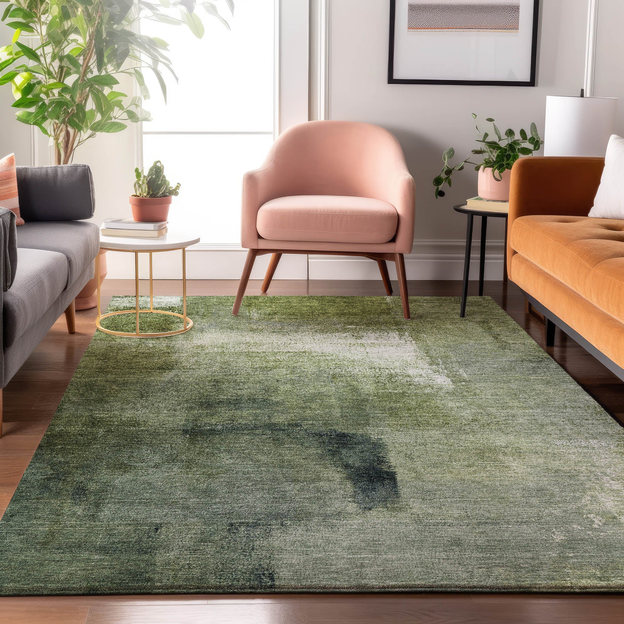 Mdina Machine Washable Transitional Green Rug 2'6" x 3'10" #shape_Rectangle