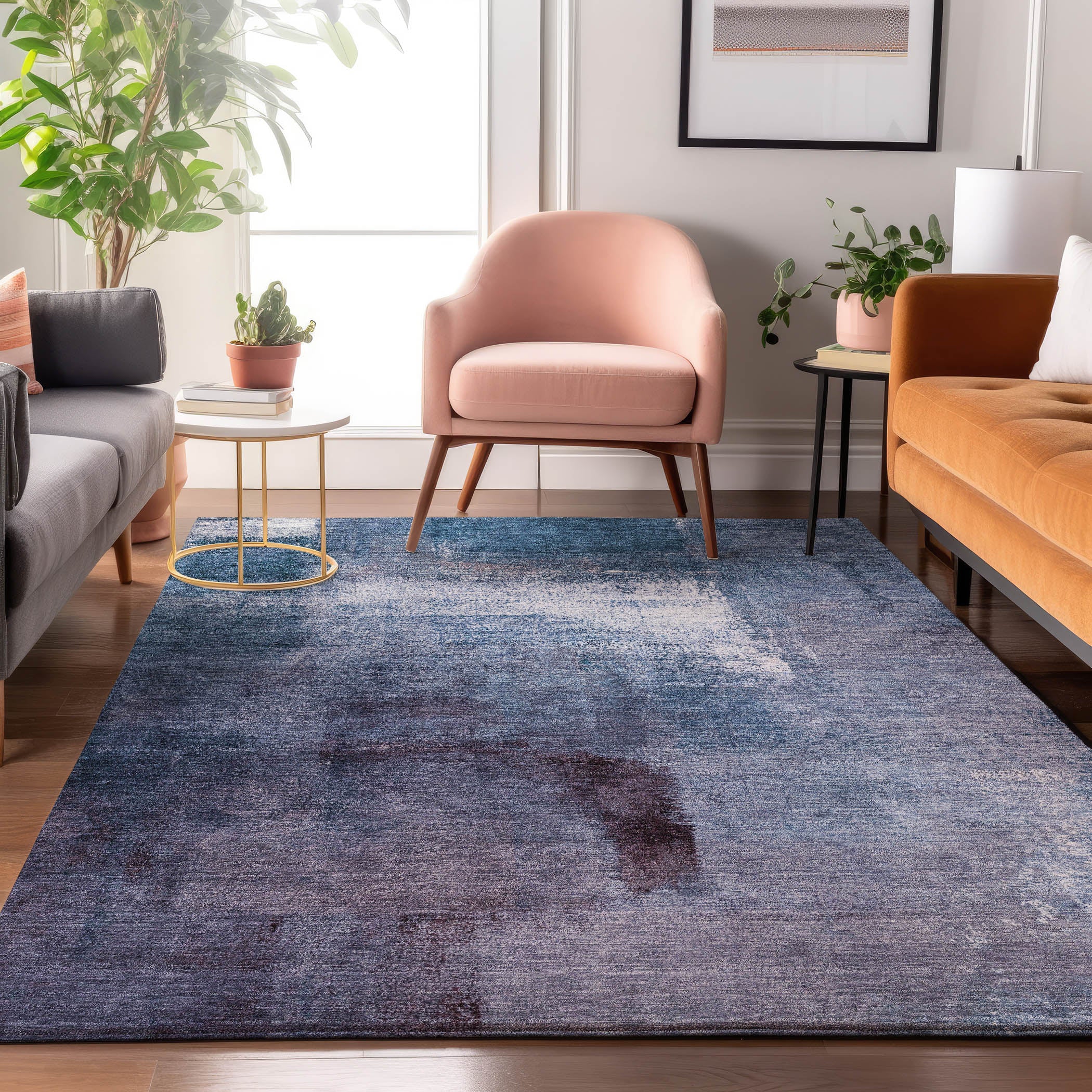 Mdina Machine Washable Transitional Navy Blue Rug 2'6" x 3'10" #shape_Rectangle