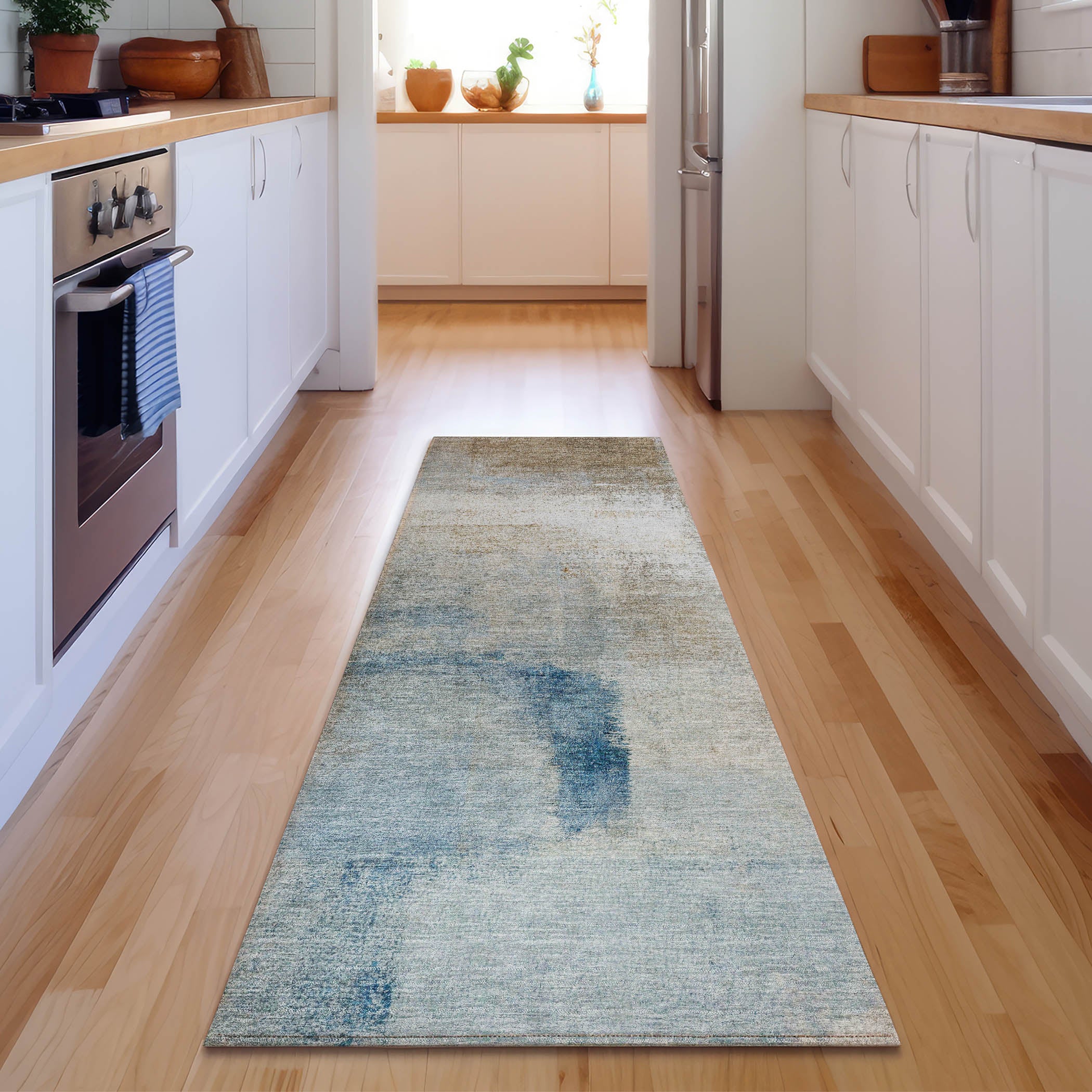 Mdina Machine Washable Transitional Taupe Brown Rug 2'3" x 7'6" #shape_Runner