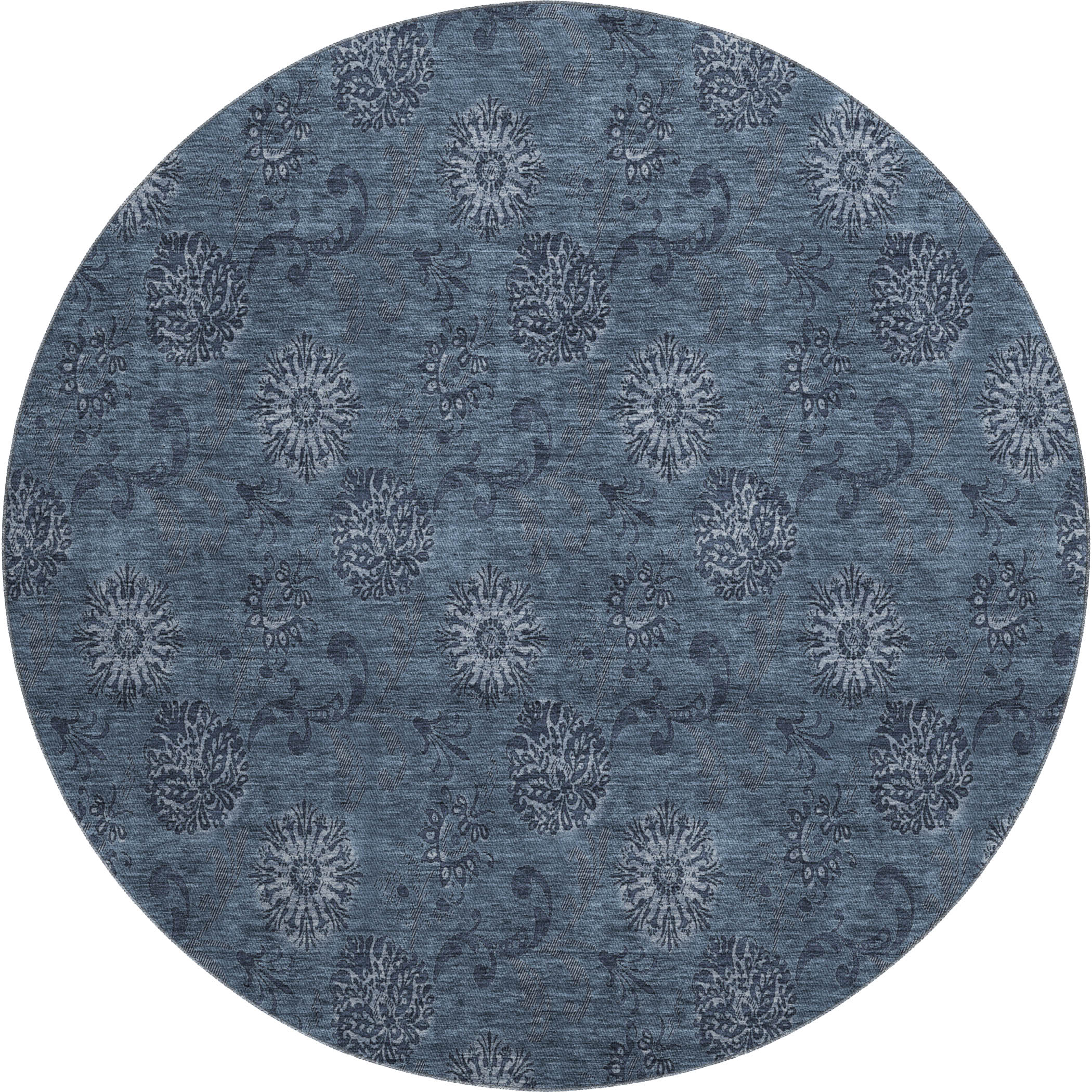 Bangkok Machine Washable Transitional Blue Rug 8' x 8' #shape_Round