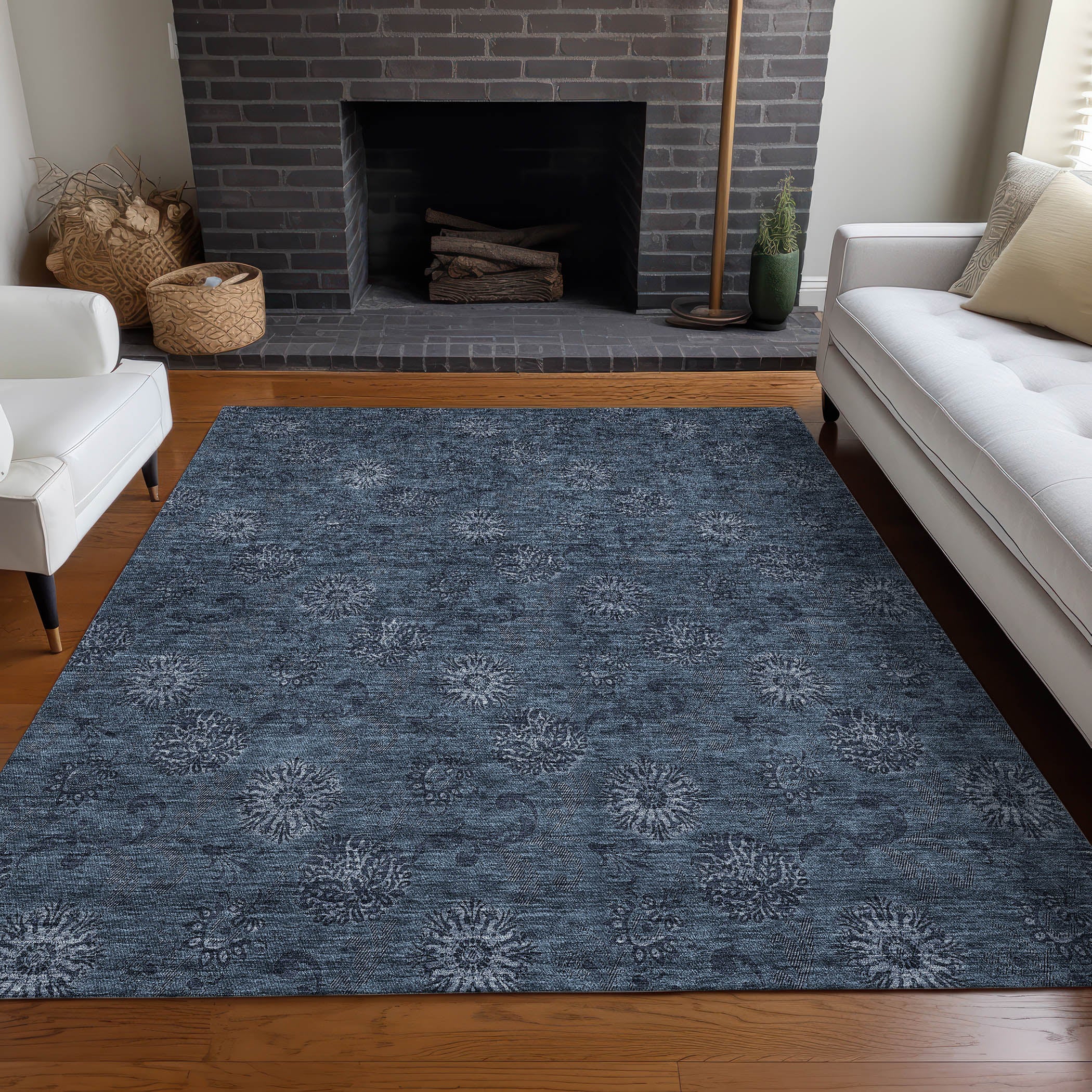 Bangkok Machine Washable Transitional Blue Rug 2'6" x 3'10" #shape_Rectangle