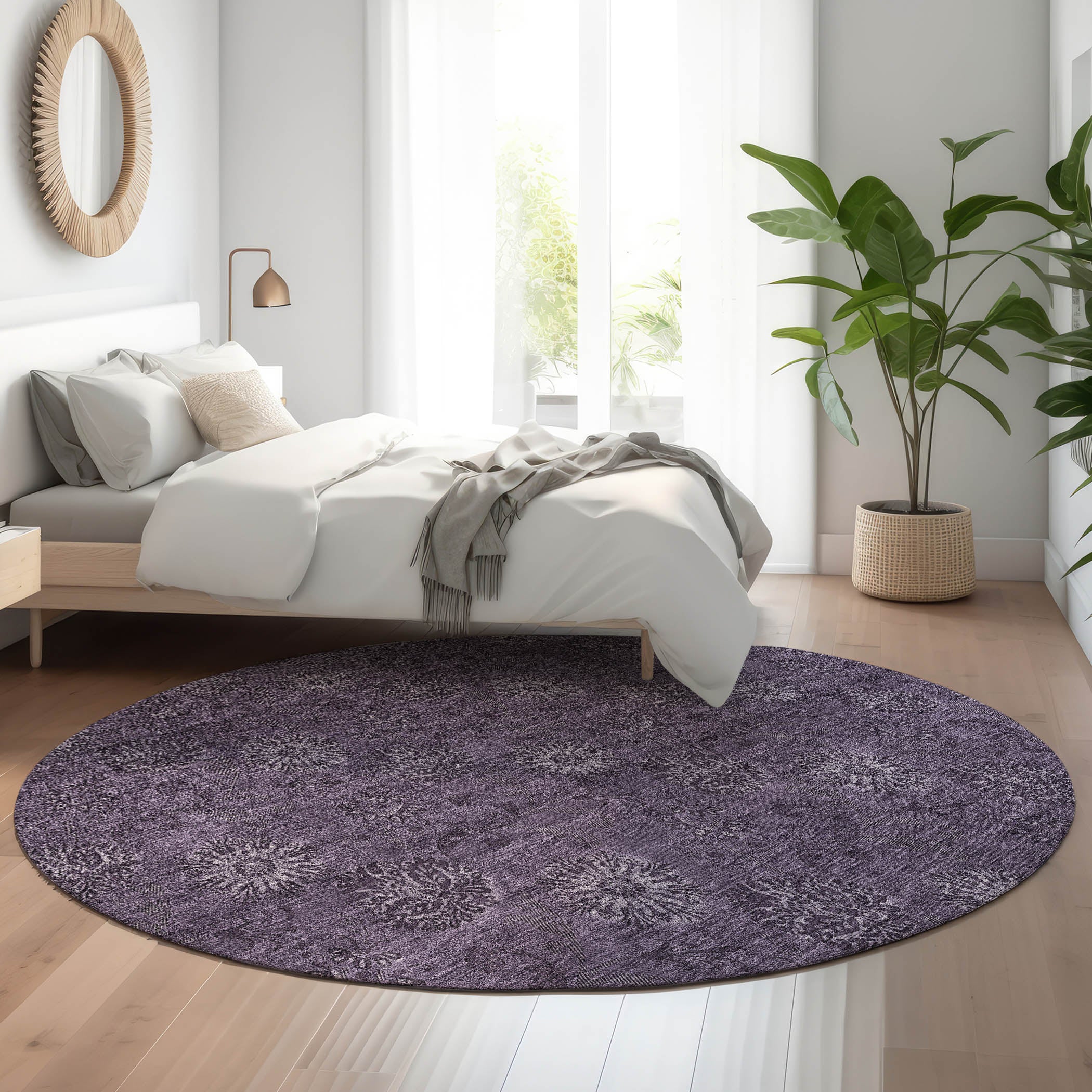Bangkok Machine Washable Transitional Eggplant Purple Rug 8' x 8' #shape_Round